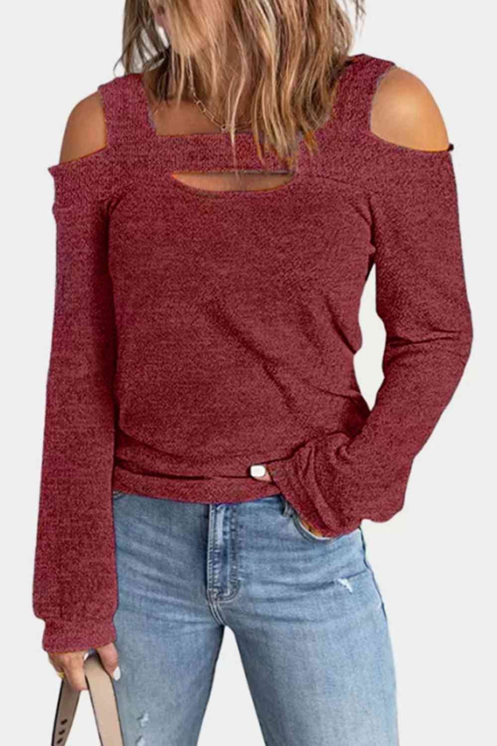 Full Size Cutout Cold Shoulder Blouse - Flip Flop Dynasty