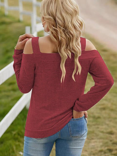 Full Size Cutout Cold Shoulder Blouse - Flip Flop Dynasty