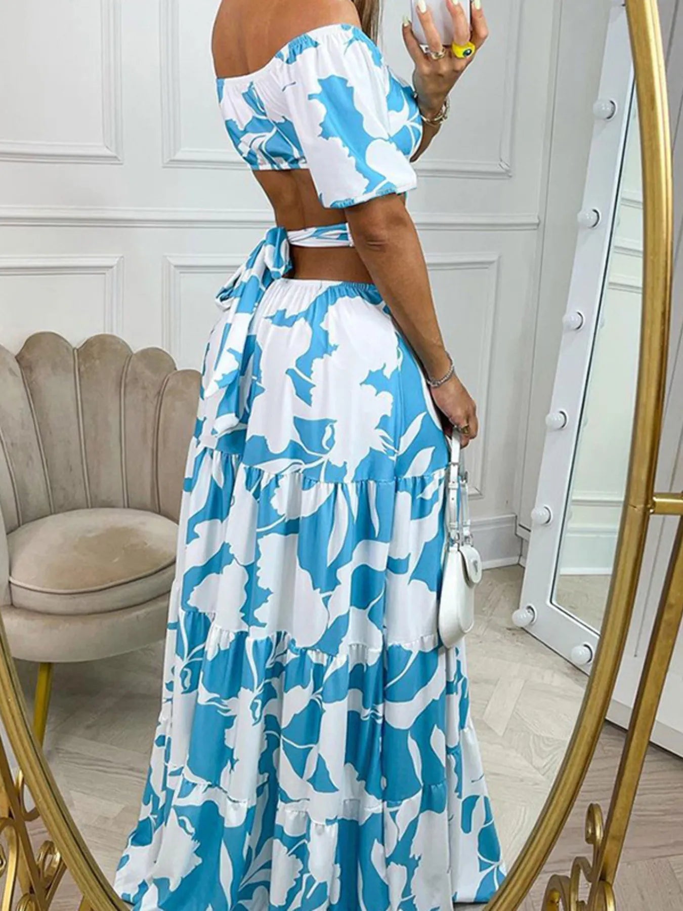 Full Size Cutout Off - Shoulder Printed Maxi Dress Plus Size - Flip Flop Dynasty