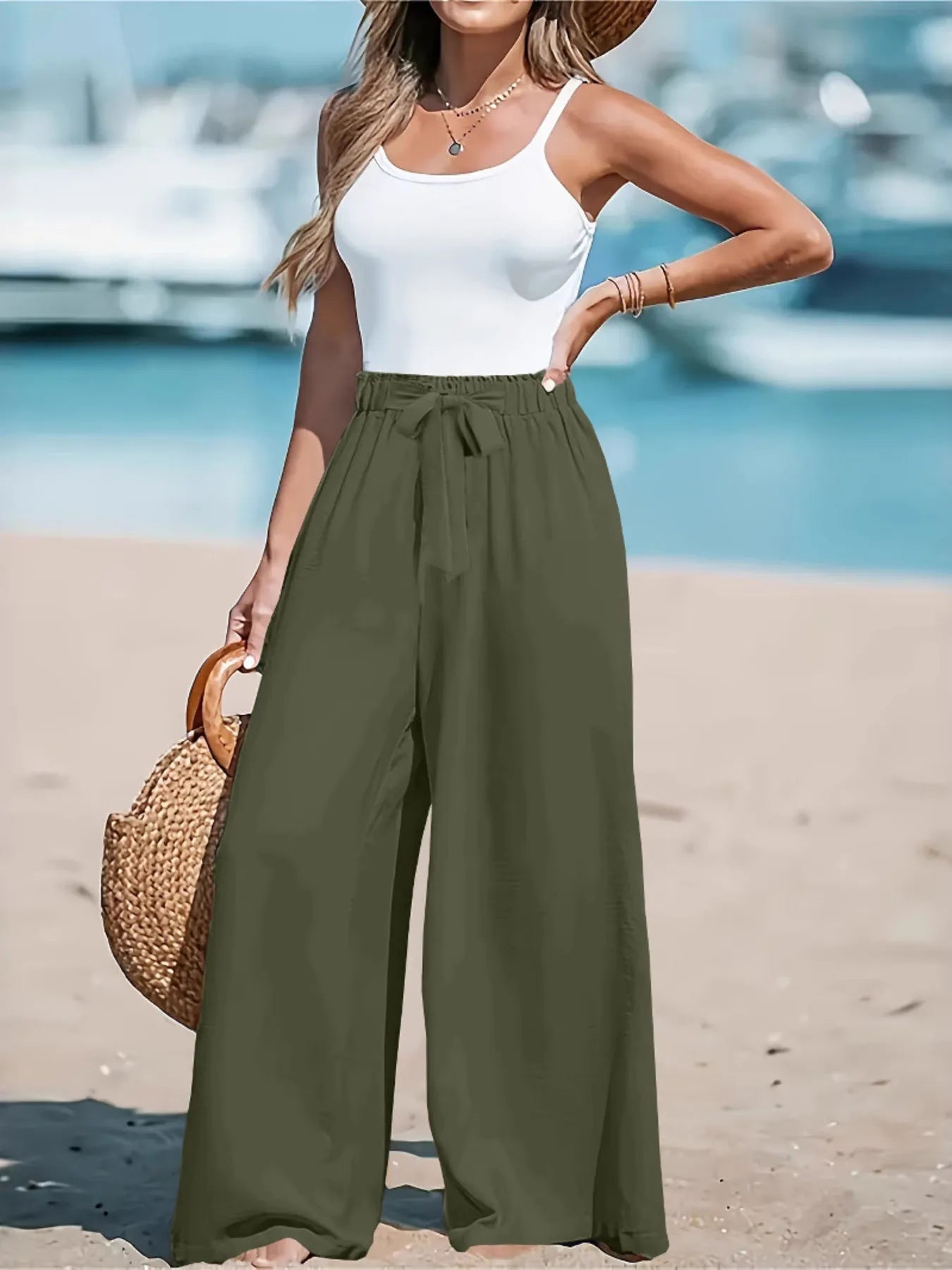 Full Size Drawstring Waist Wide Leg Pants Plus Size - Flip Flop Dynasty