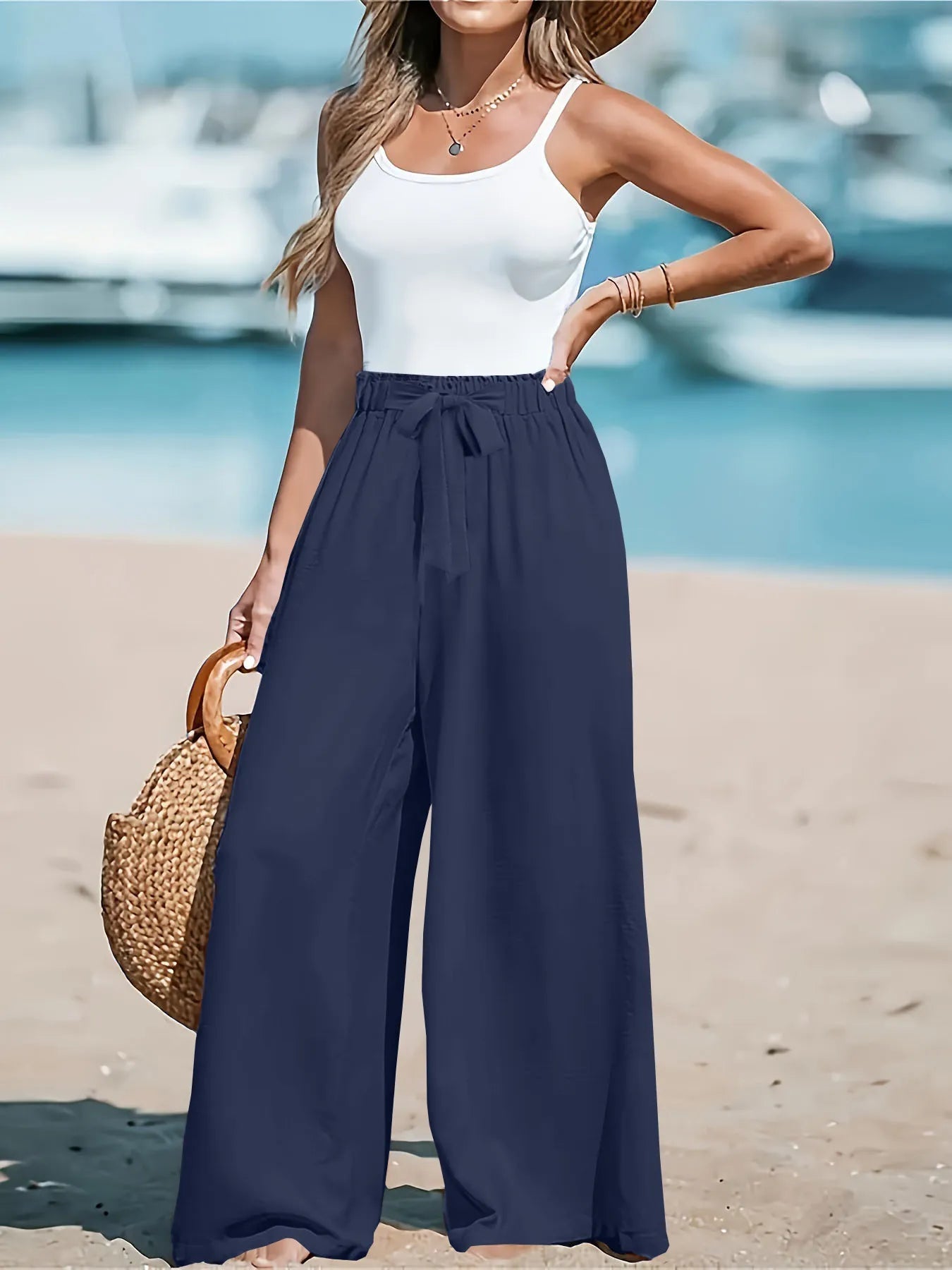 Full Size Drawstring Waist Wide Leg Pants Plus Size - Flip Flop Dynasty