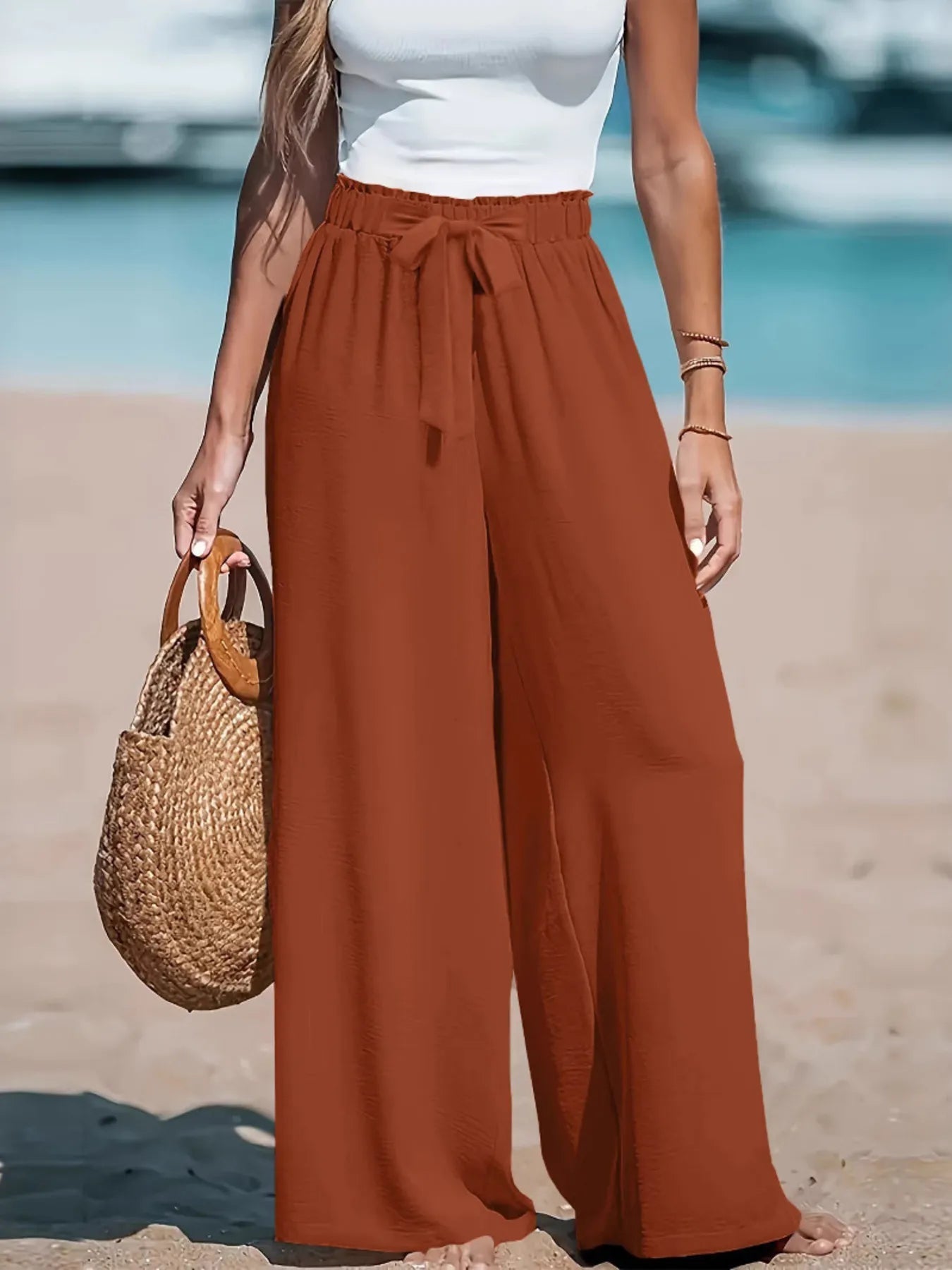 Full Size Drawstring Waist Wide Leg Pants Plus Size - Flip Flop Dynasty