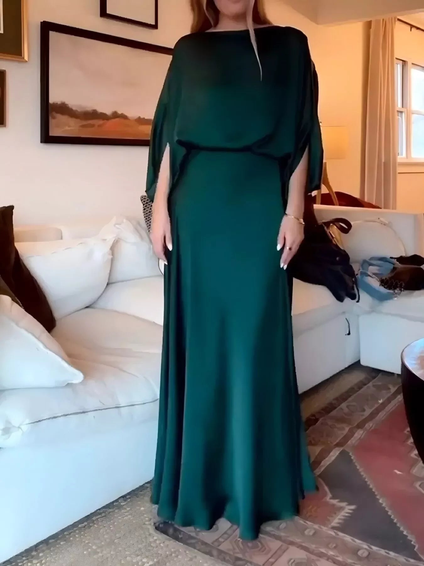 Full Size Elegant Batwing Sleeve Maxi Dress Plus Size - Flip Flop Dynasty
