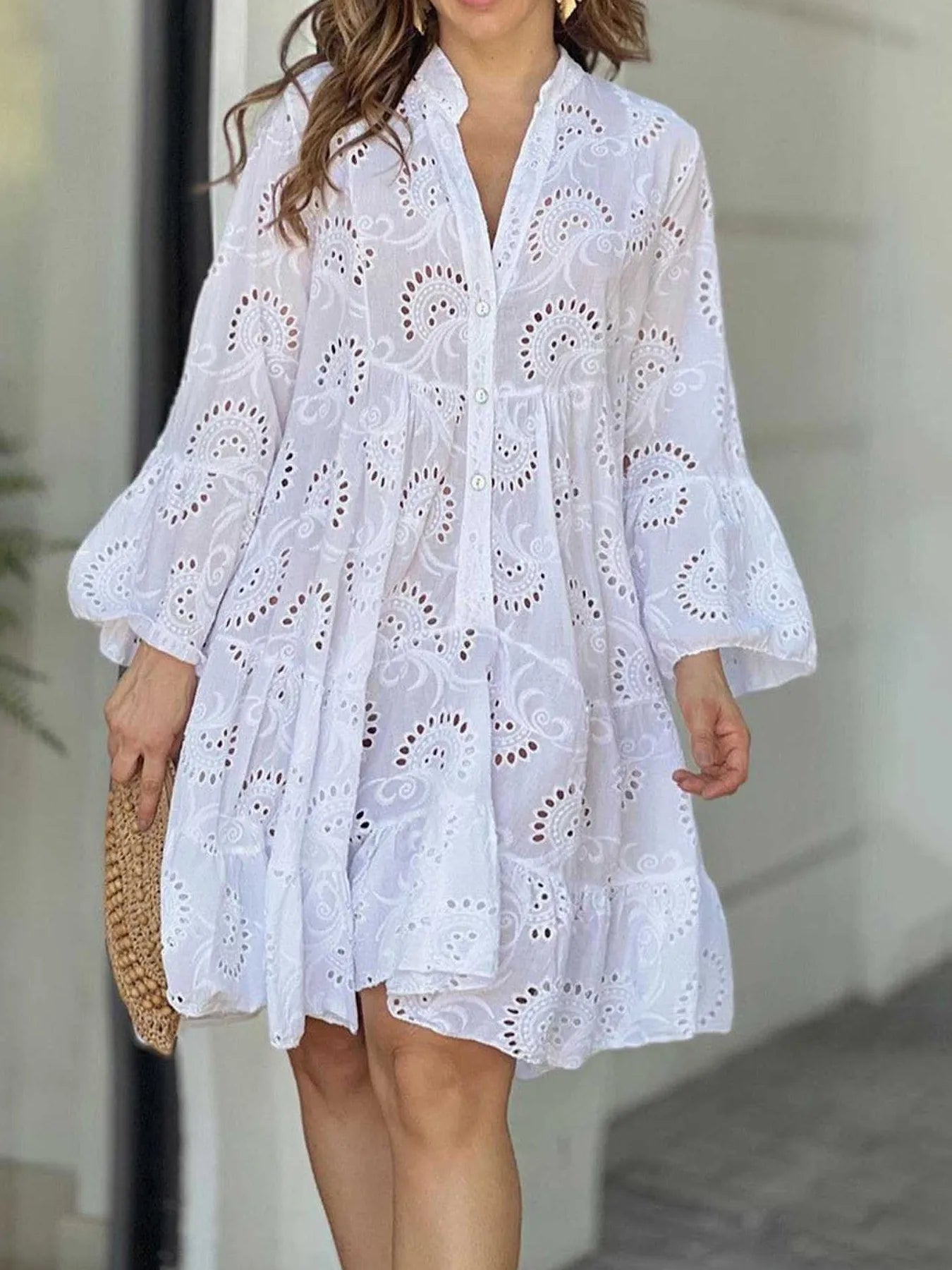 Full Size Eyelet Ruffled Hem Tiered Dress Plus Size - Flip Flop Dynasty