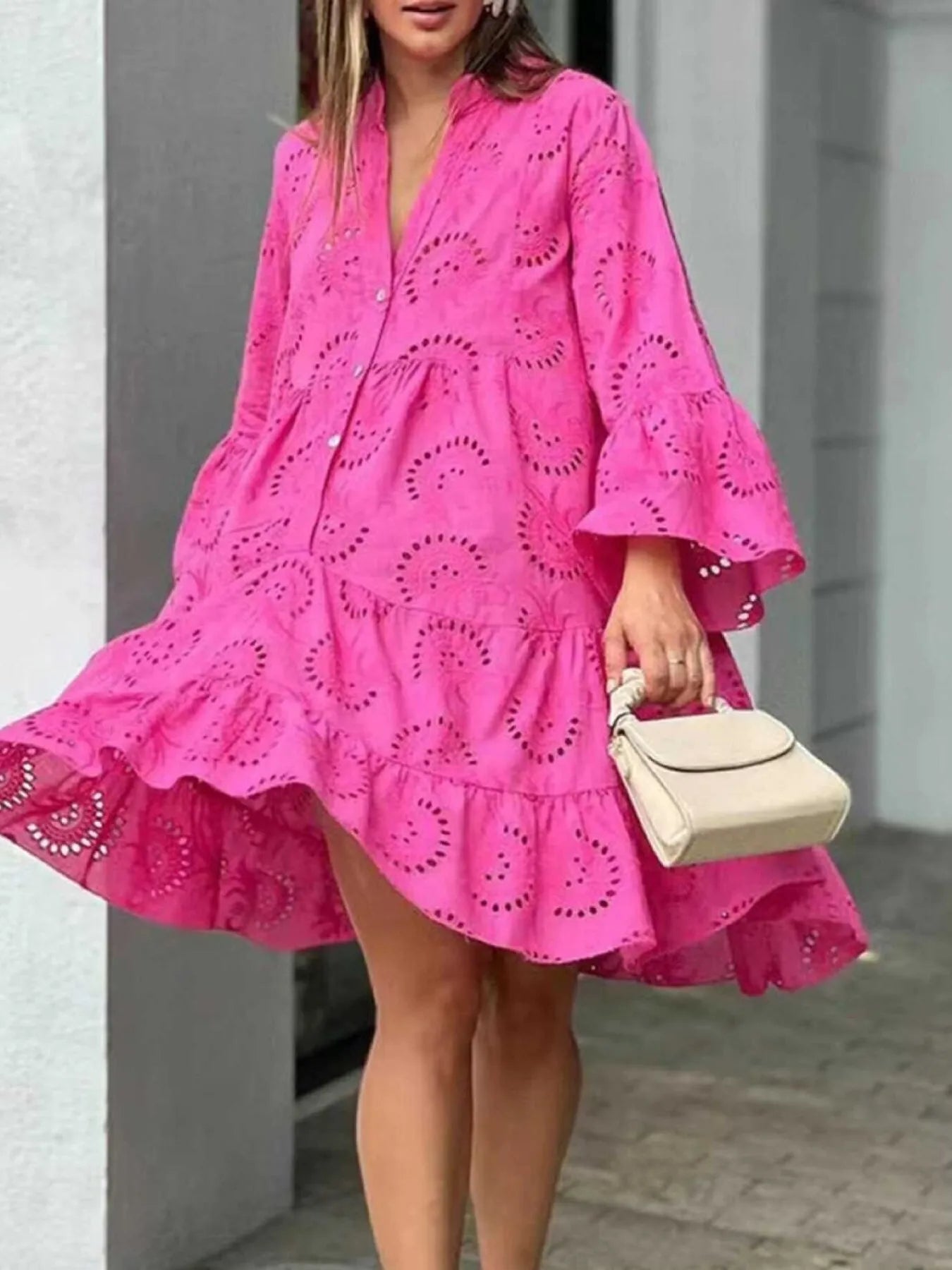 Full Size Eyelet Ruffled Hem Tiered Dress Plus Size - Flip Flop Dynasty