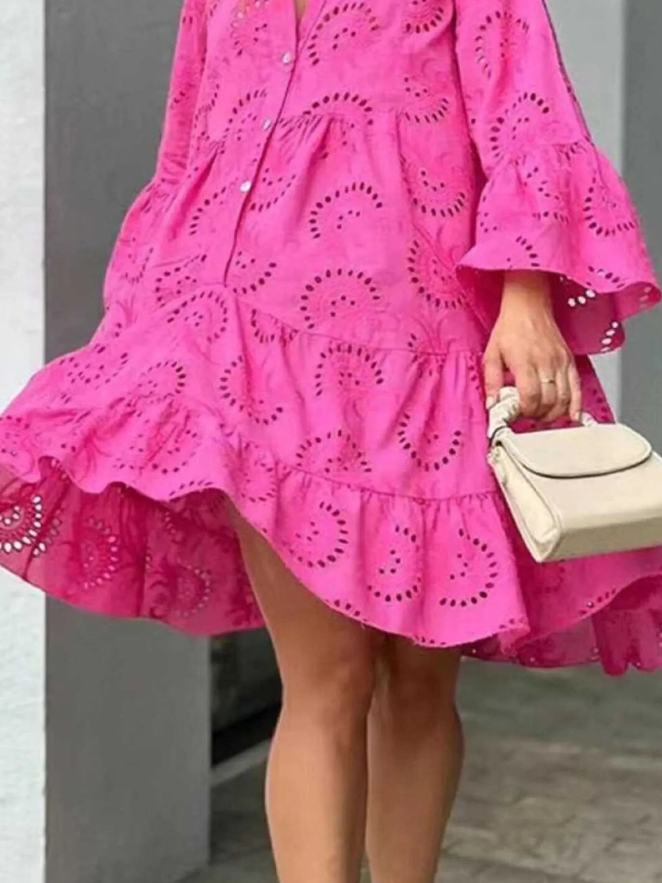 Full Size Eyelet Ruffled Hem Tiered Dress Plus Size - Flip Flop Dynasty
