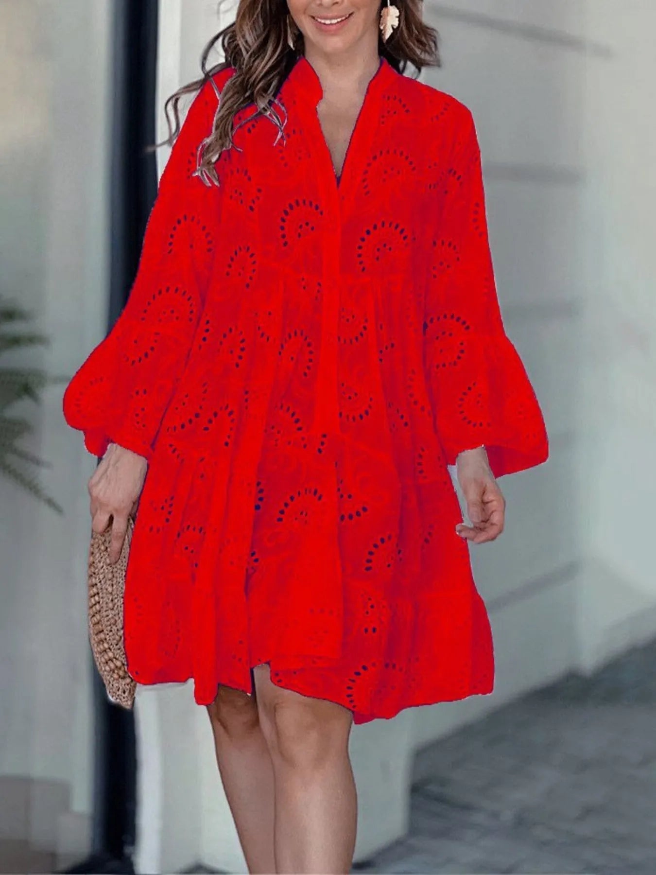 Full Size Eyelet Ruffled Hem Tiered Dress Plus Size - Flip Flop Dynasty