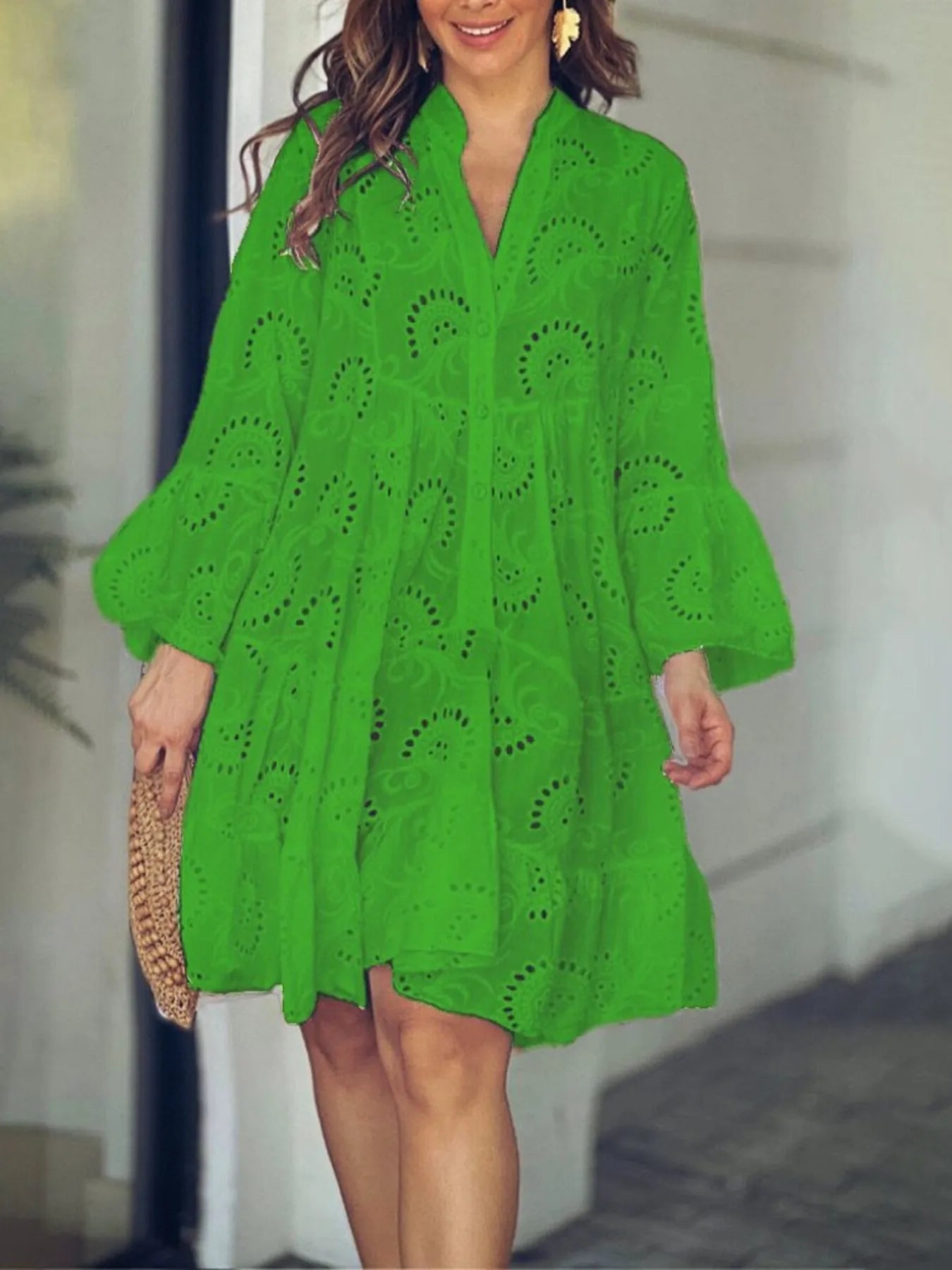 Full Size Eyelet Ruffled Hem Tiered Dress Plus Size - Flip Flop Dynasty