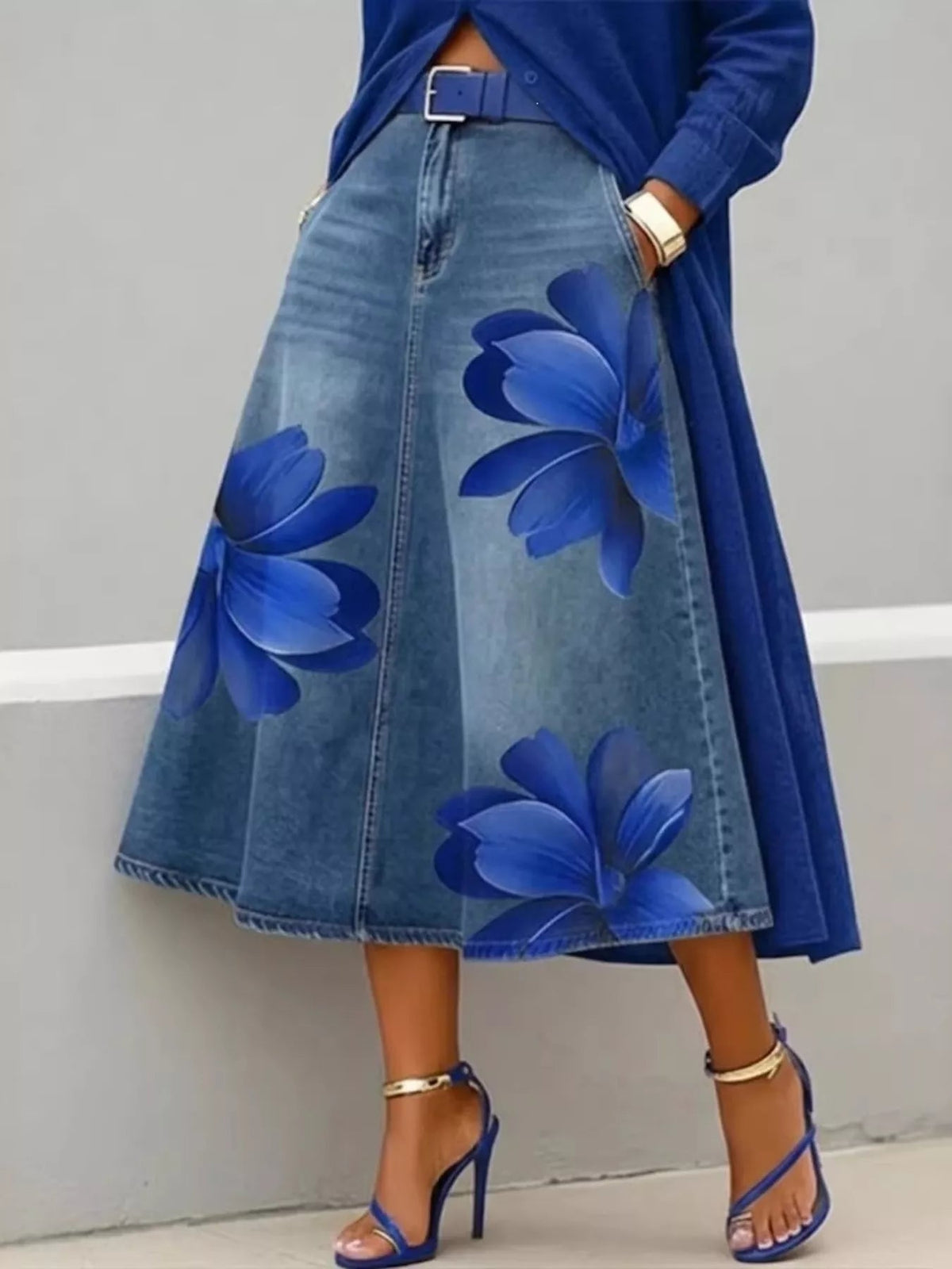 Full Size Floral Print A-Line Midi Skirt Plus Size - Flip Flop Dynasty