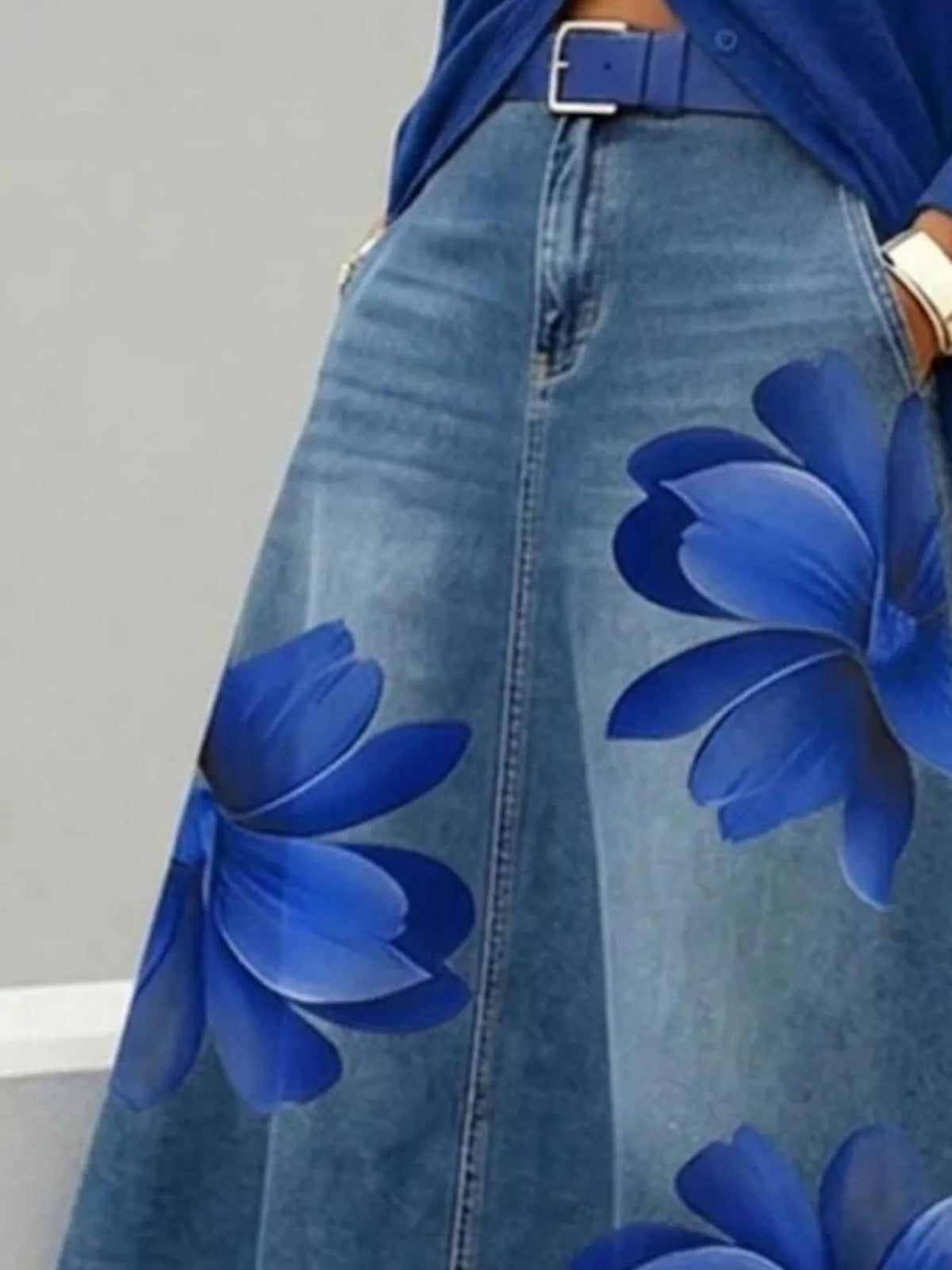 Full Size Floral Print A-Line Midi Skirt Plus Size - Flip Flop Dynasty