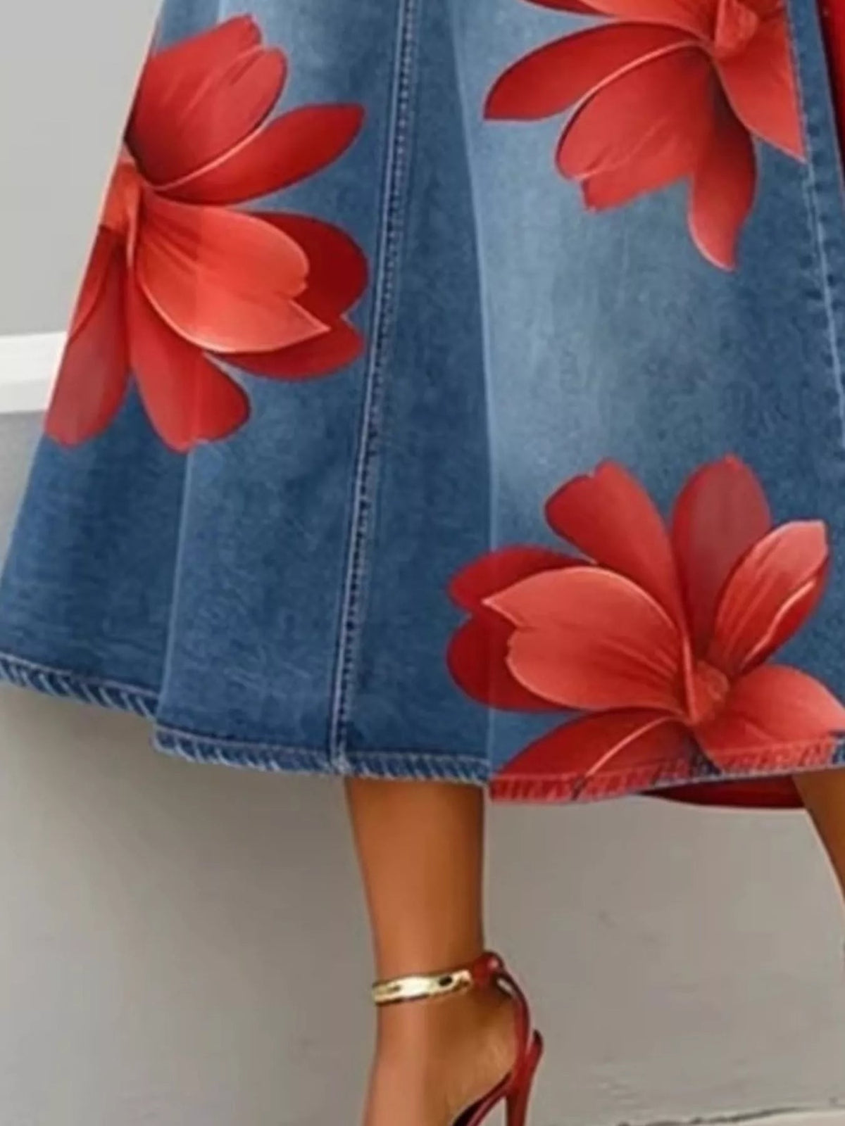 Full Size Floral Print A-Line Midi Skirt Plus Size - Flip Flop Dynasty