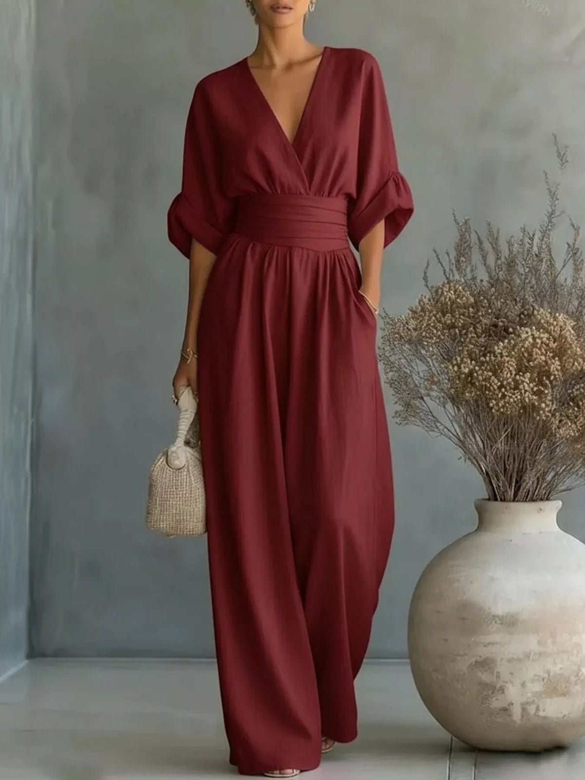 Full Size Half Sleeve Wide Leg Jumpsuit Plus Size - Flip Flop Dynasty