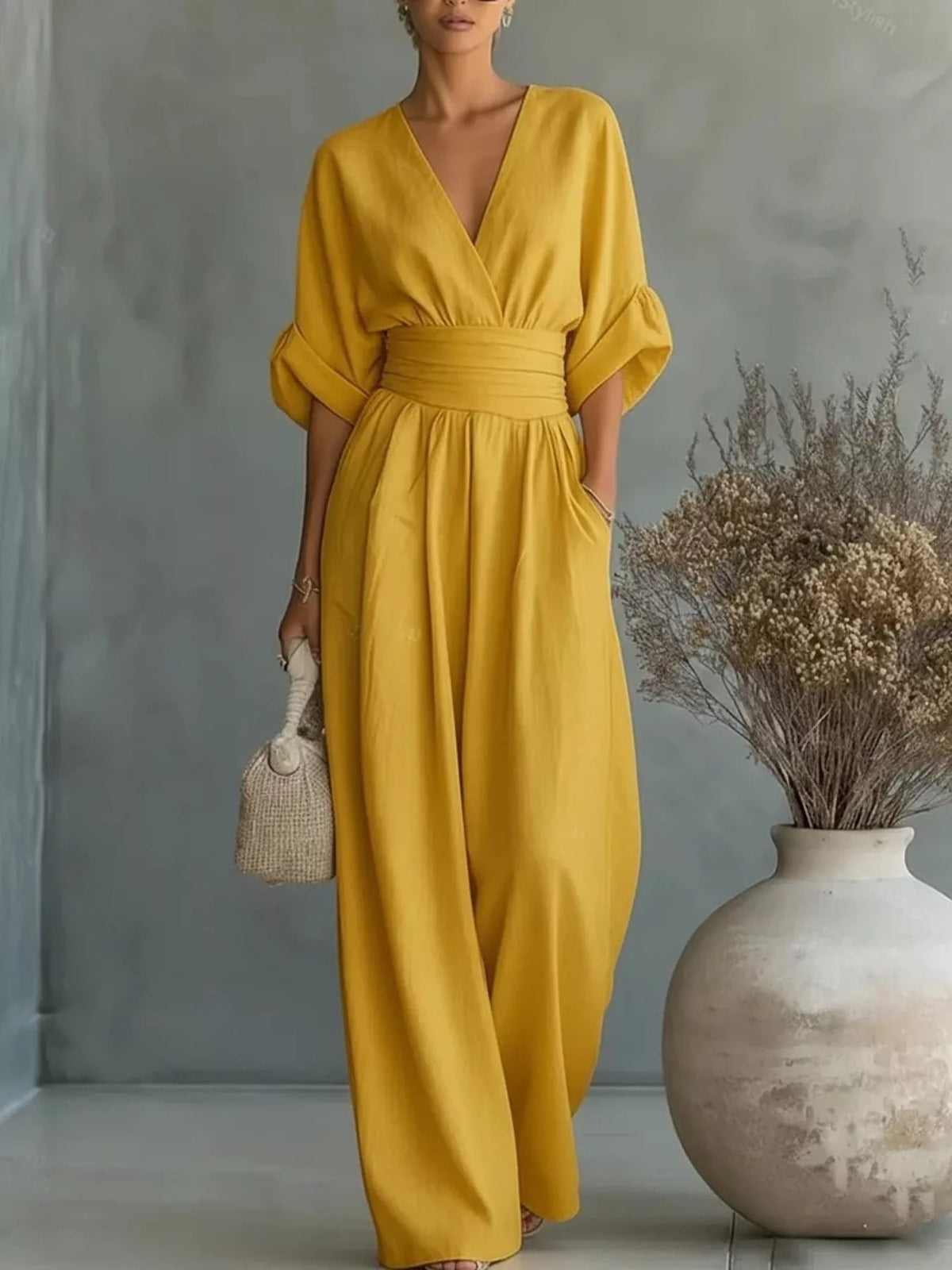 Full Size Half Sleeve Wide Leg Jumpsuit Plus Size - Flip Flop Dynasty