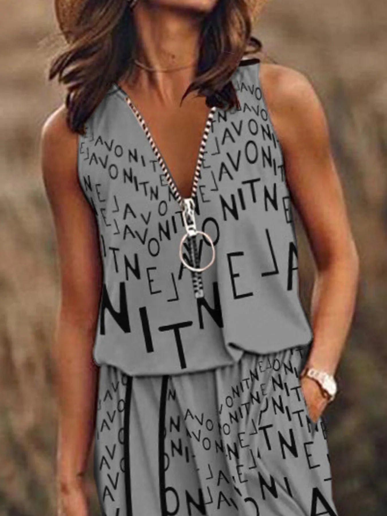 Full Size Half Zip Sleeveless Maxi Dress with Side Slit Plus Size - Flip Flop Dynasty