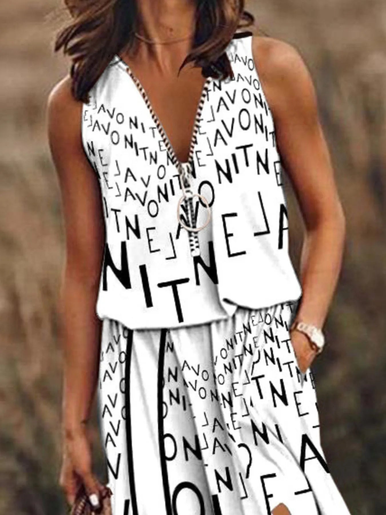 Full Size Half Zip Sleeveless Maxi Dress with Side Slit Plus Size - Flip Flop Dynasty