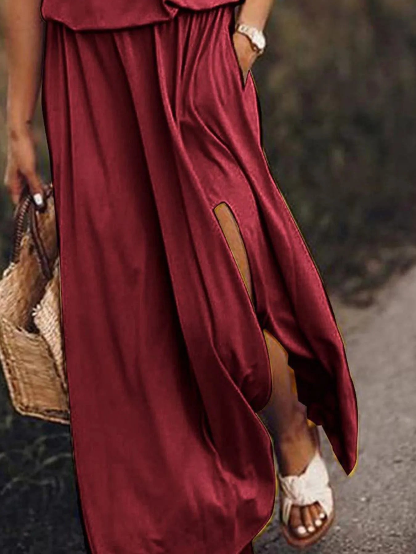Full Size Half Zip Sleeveless Maxi Dress with Side Slit Plus Size - Flip Flop Dynasty