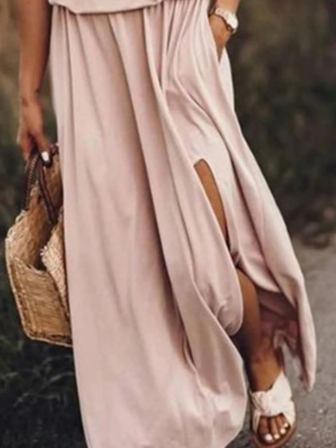 Full Size Half Zip Sleeveless Maxi Dress with Side Slit Plus Size - Flip Flop Dynasty