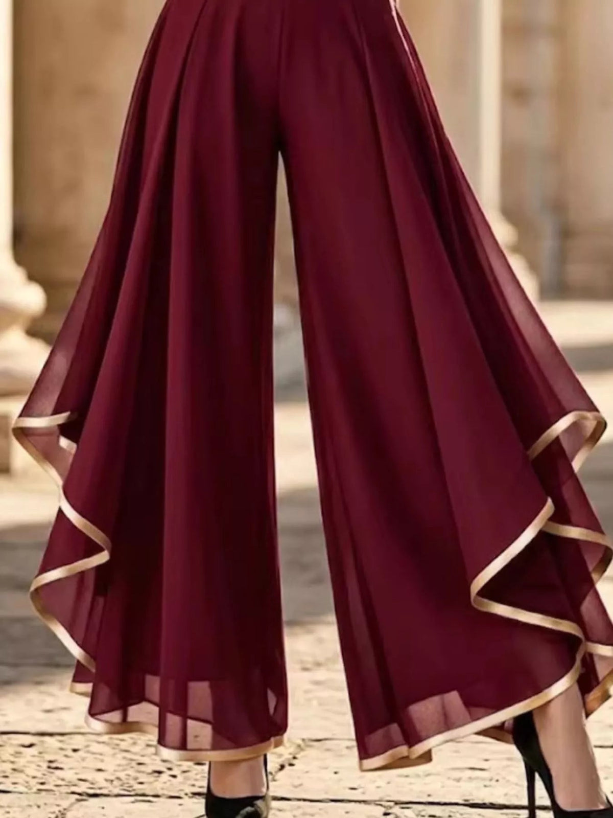 Full Size High-Waisted Chiffon Wide-Leg Pants Plus Size - Flip Flop Dynasty