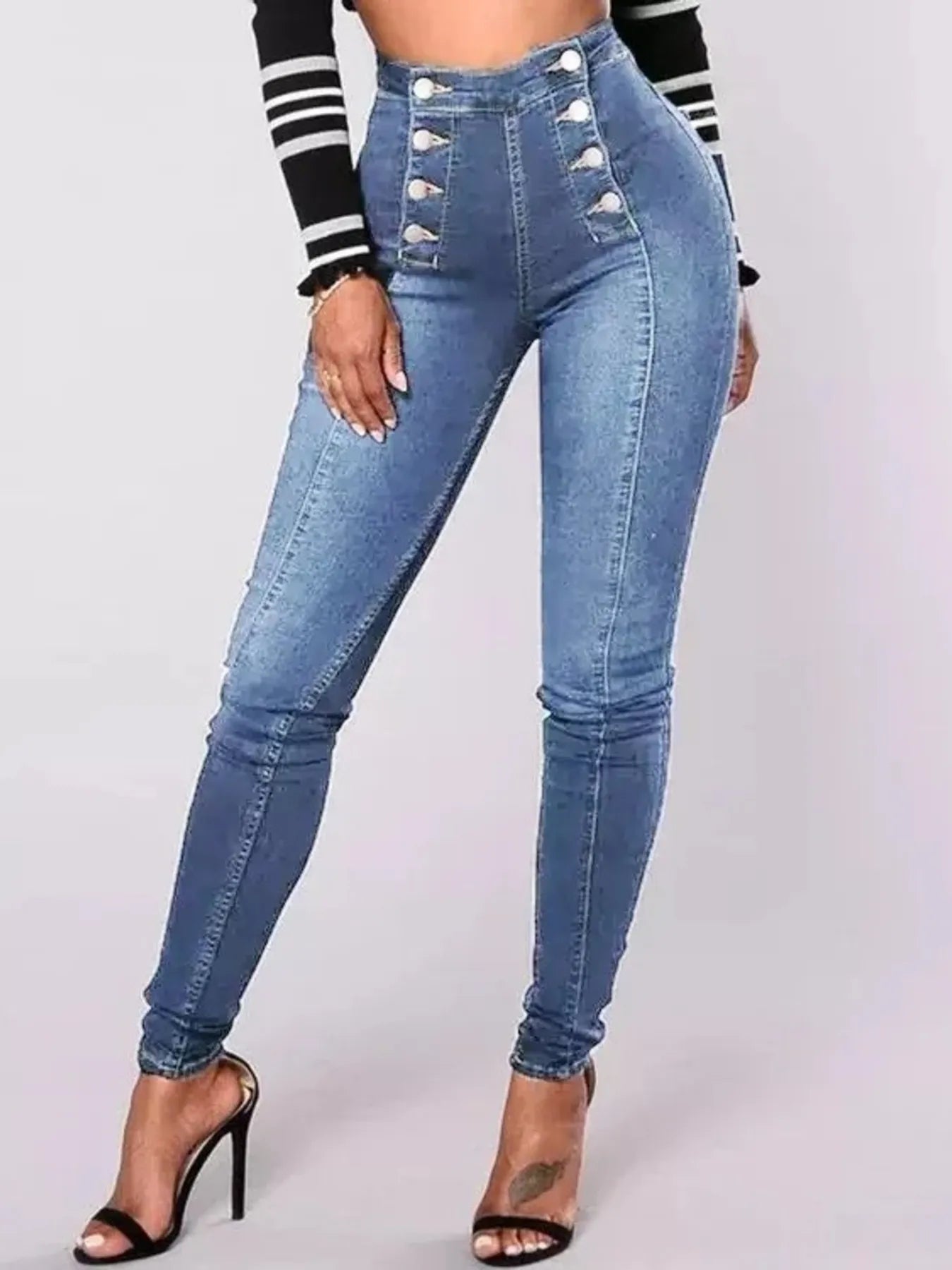 Full Size High - Waisted Double - Breasted Skinny Jeans Plus Size - Flip Flop Dynasty