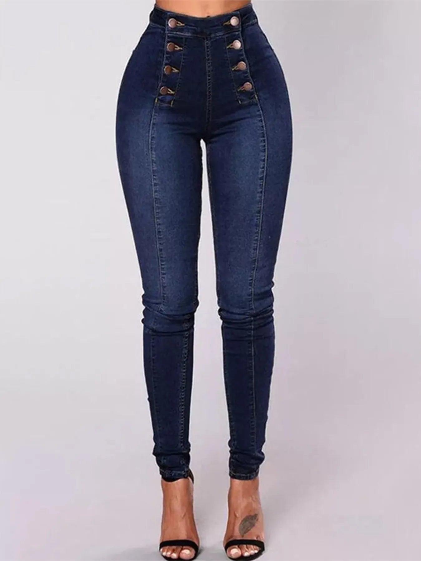 Full Size High - Waisted Double - Breasted Skinny Jeans Plus Size - Flip Flop Dynasty