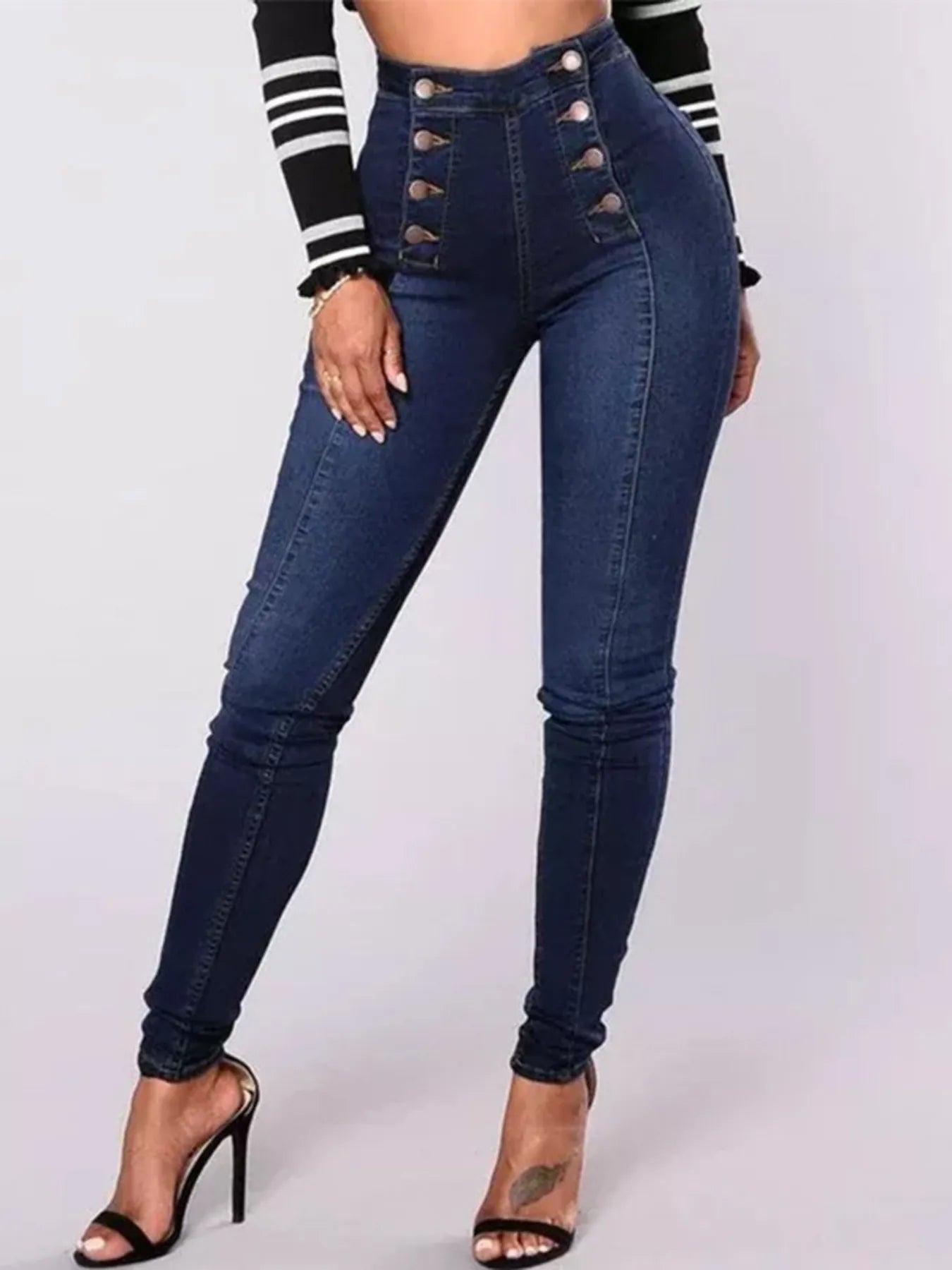 Full Size High - Waisted Double - Breasted Skinny Jeans Plus Size - Flip Flop Dynasty