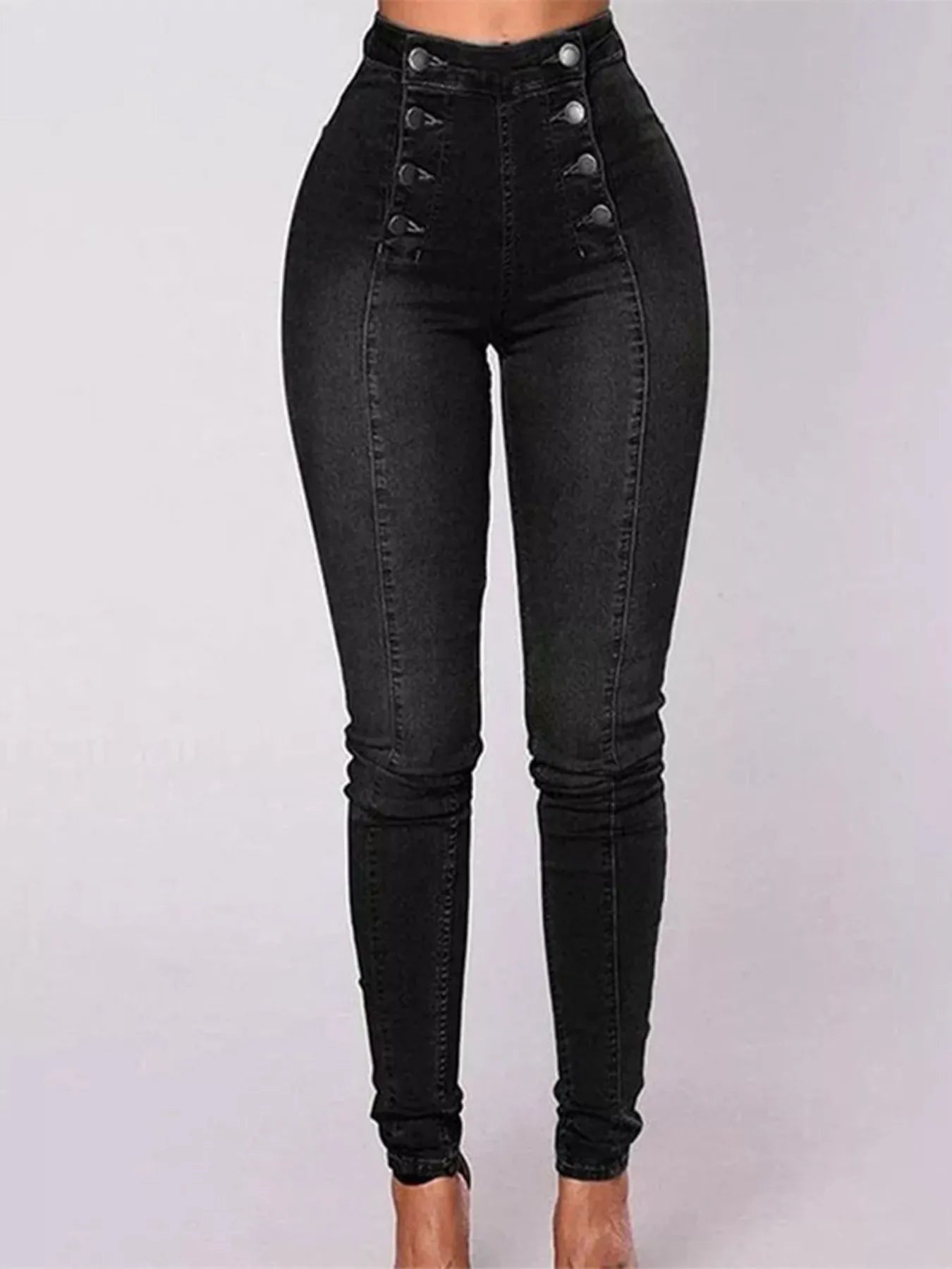 Full Size High - Waisted Double - Breasted Skinny Jeans Plus Size - Flip Flop Dynasty