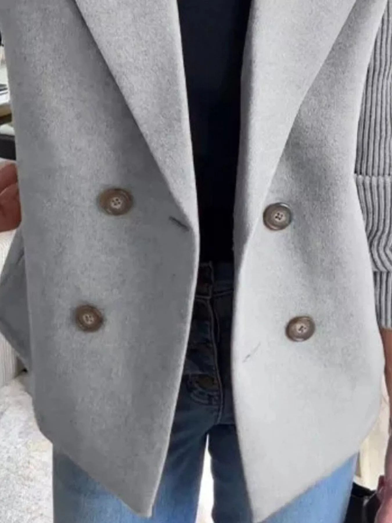 Full Size Knitted Sleeve Wool Blend Double - Breasted Blazer Plus Size - Flip Flop Dynasty