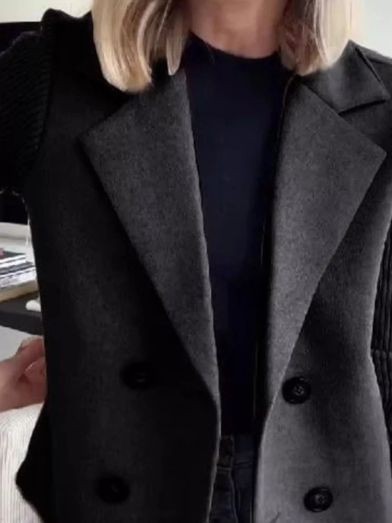 Full Size Knitted Sleeve Wool Blend Double - Breasted Blazer Plus Size - Flip Flop Dynasty