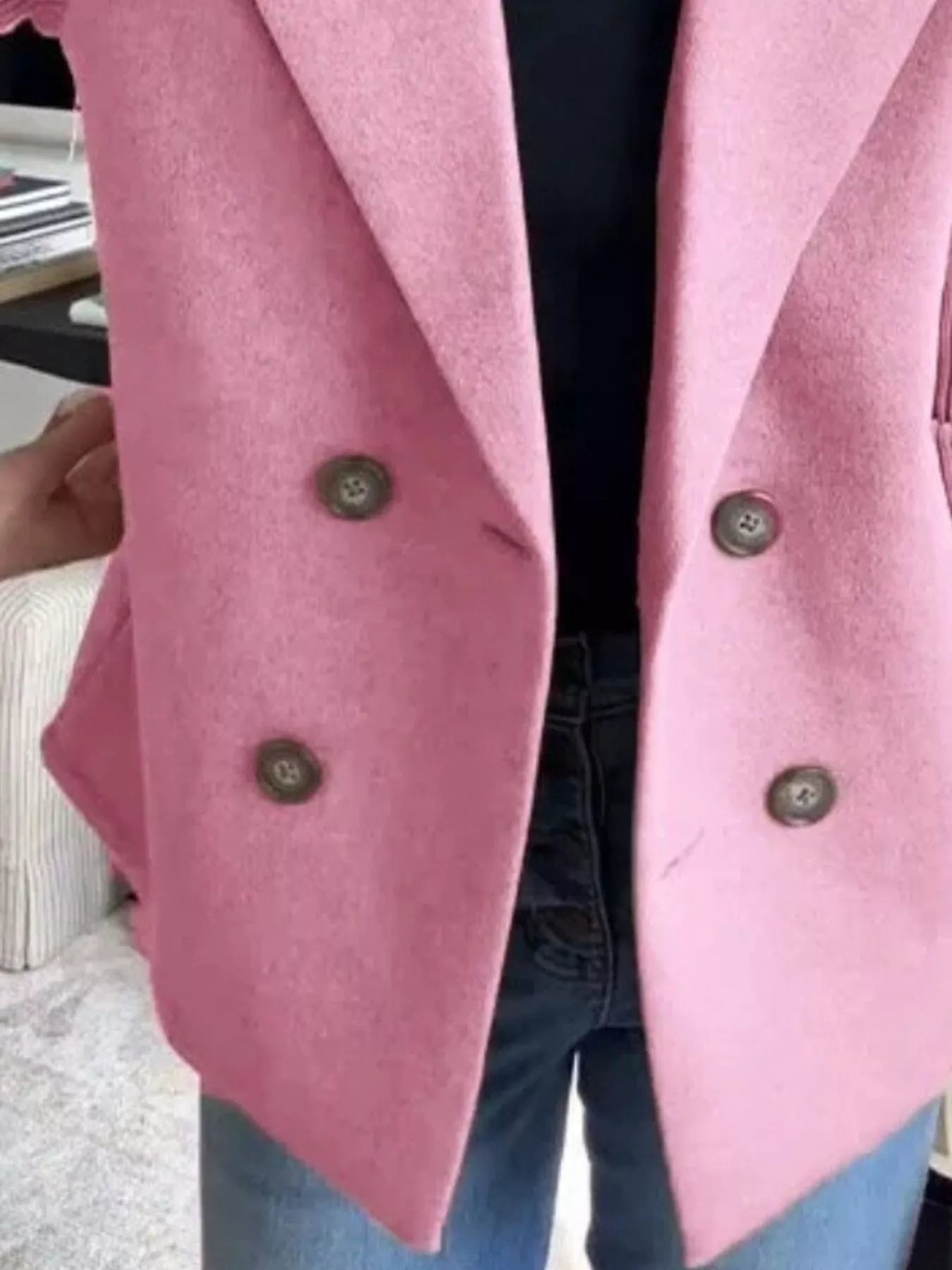 Full Size Knitted Sleeve Wool Blend Double - Breasted Blazer Plus Size - Flip Flop Dynasty