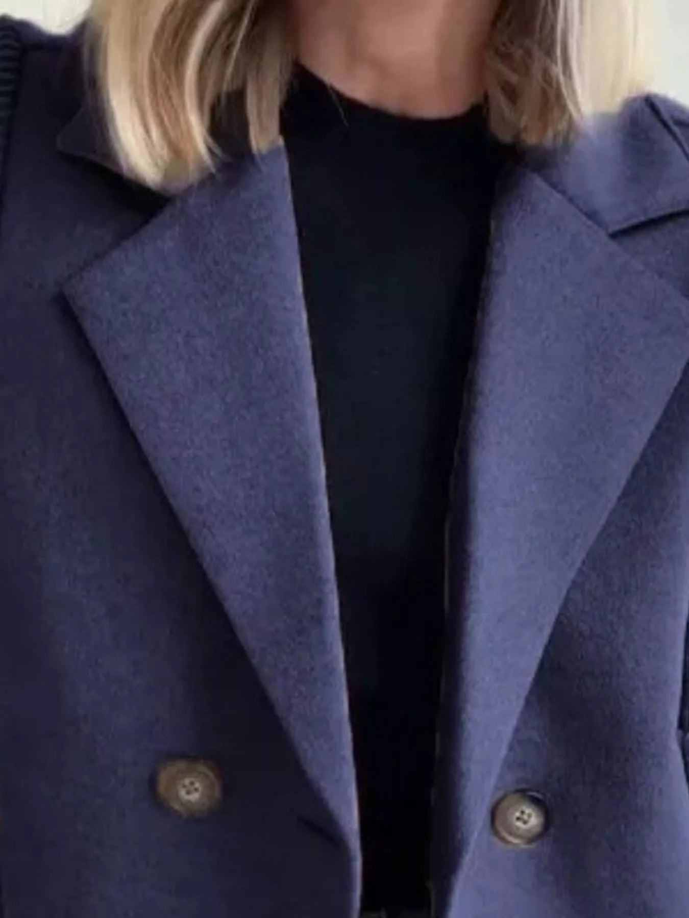 Full Size Knitted Sleeve Wool Blend Double - Breasted Blazer Plus Size - Flip Flop Dynasty