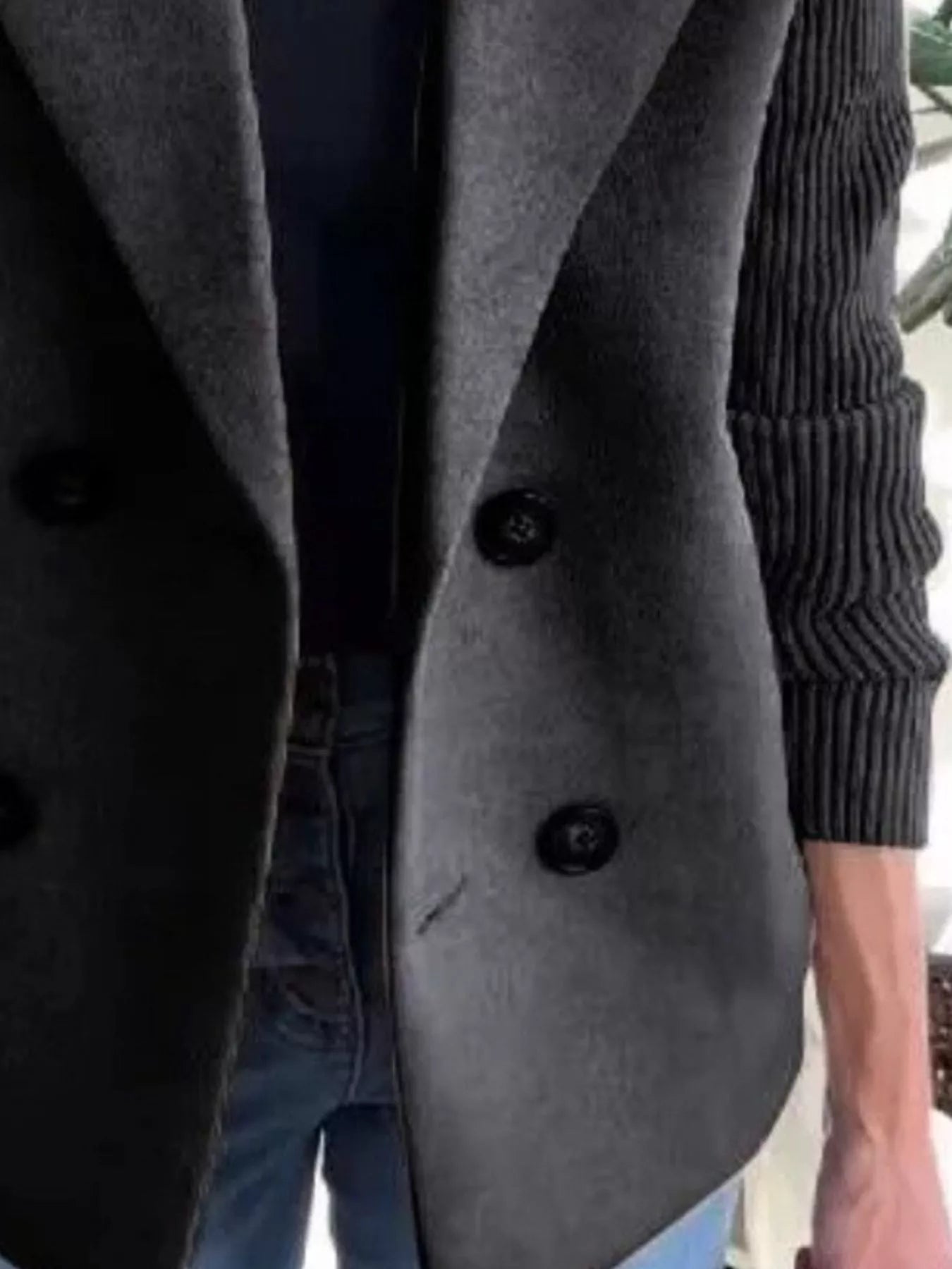 Full Size Knitted Sleeve Wool Blend Double - Breasted Blazer Plus Size - Flip Flop Dynasty