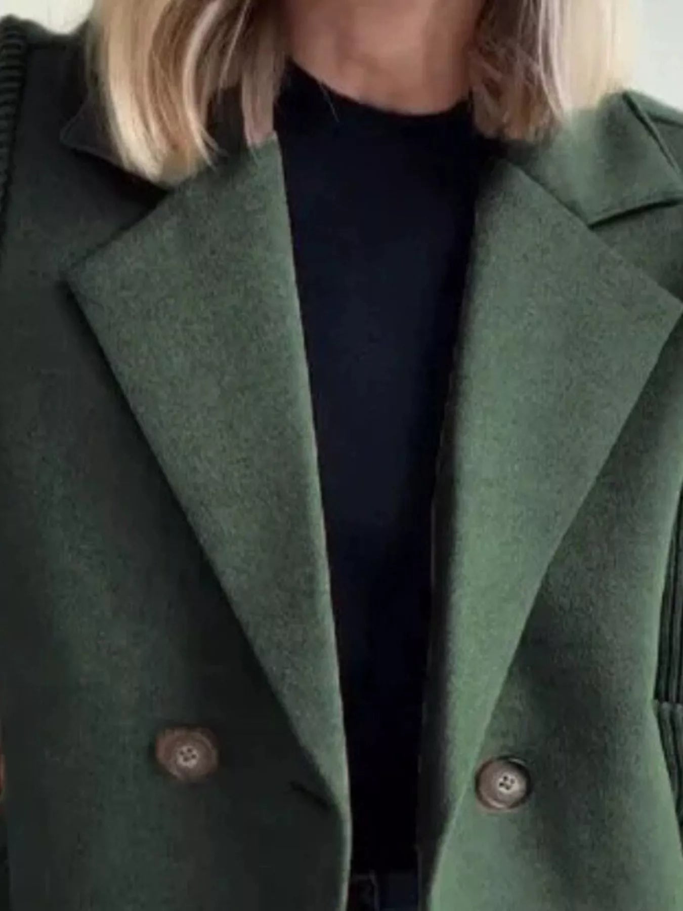 Full Size Knitted Sleeve Wool Blend Double - Breasted Blazer Plus Size - Flip Flop Dynasty