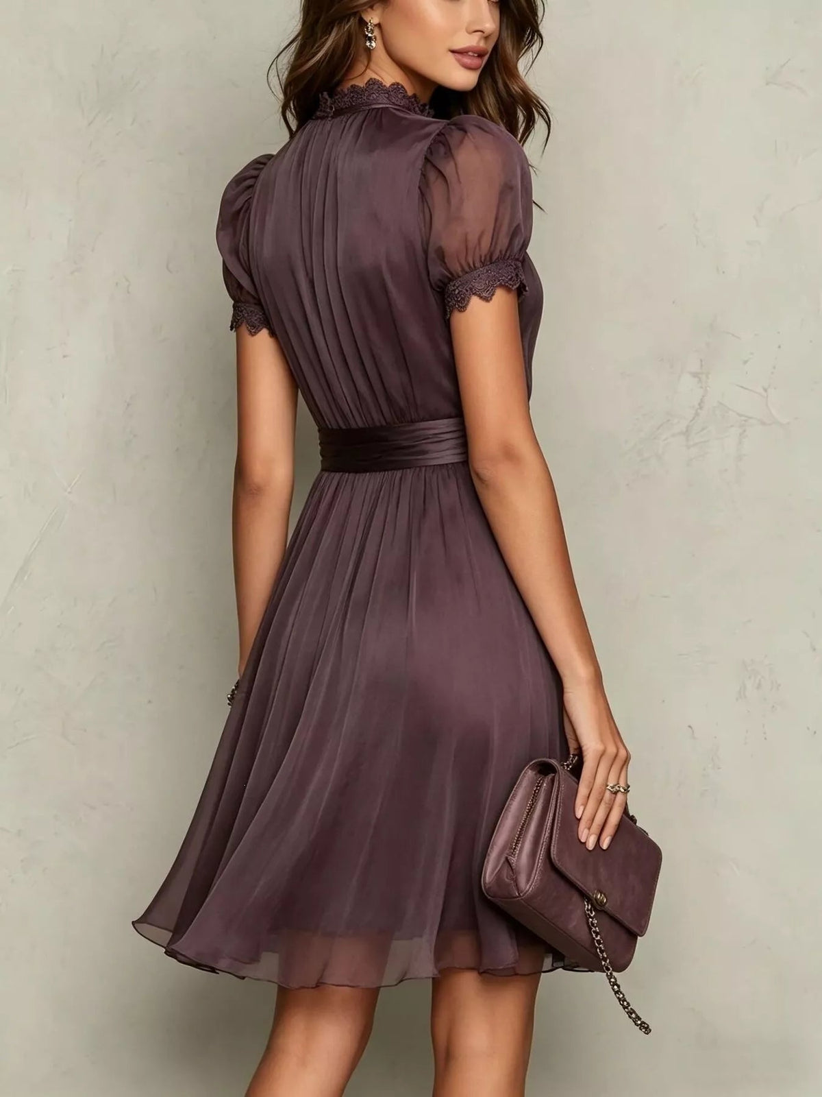 Full Size Lace Trim Puff Sleeve A-Line Dress Plus Size - Flip Flop Dynasty