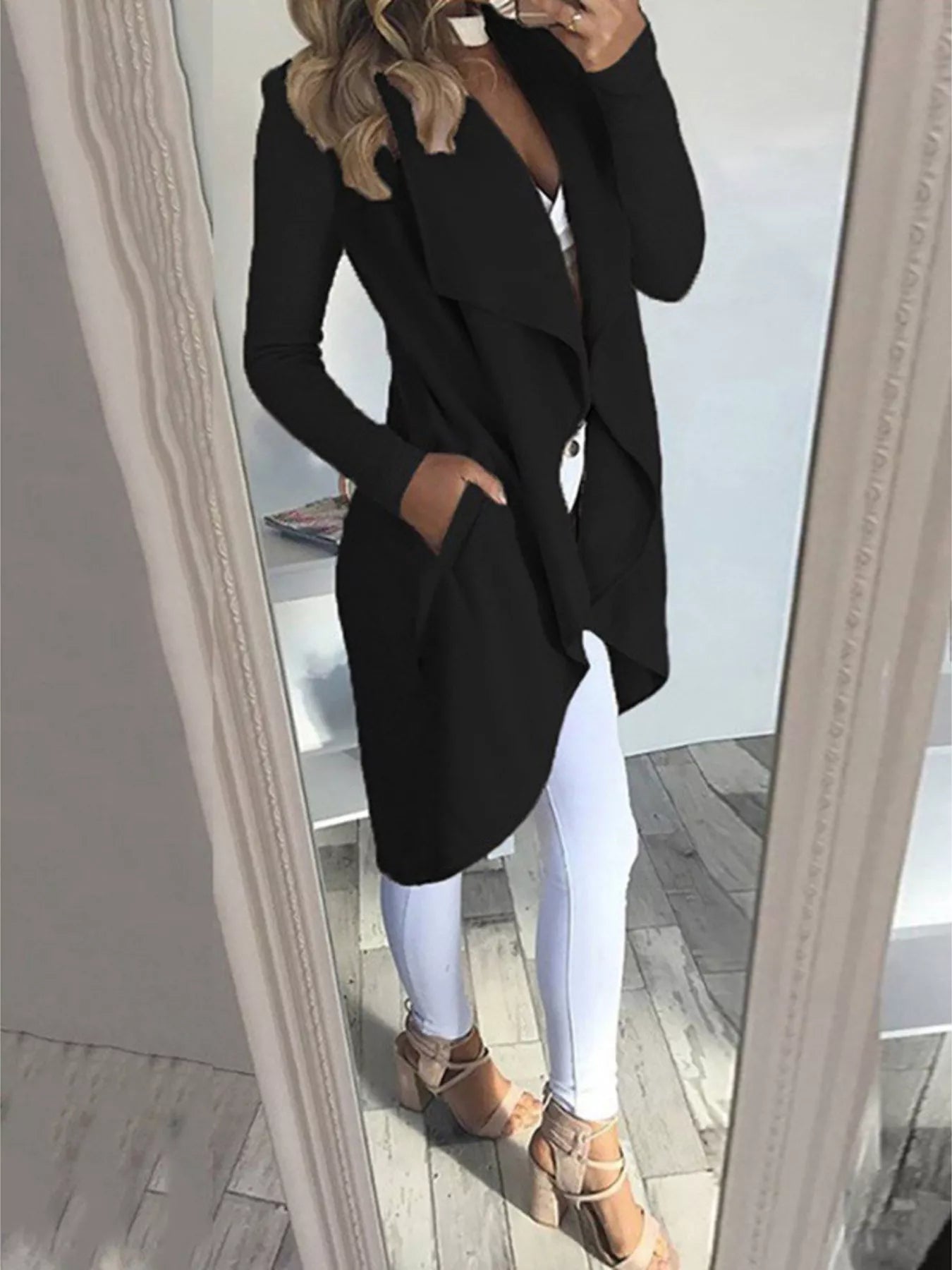 Full Size Lapel Collar Long Sleeve Coat Plus Size - Flip Flop Dynasty