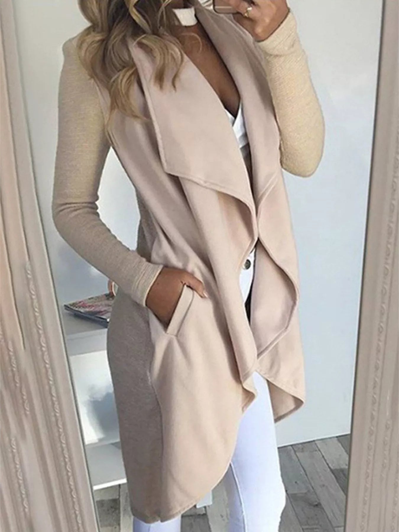 Full Size Lapel Collar Long Sleeve Coat Plus Size - Flip Flop Dynasty