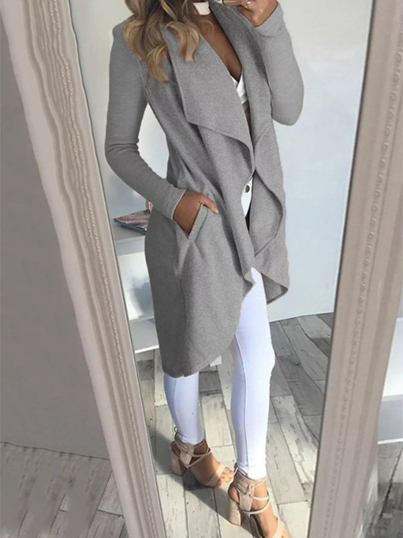 Full Size Lapel Collar Long Sleeve Coat Plus Size - Flip Flop Dynasty