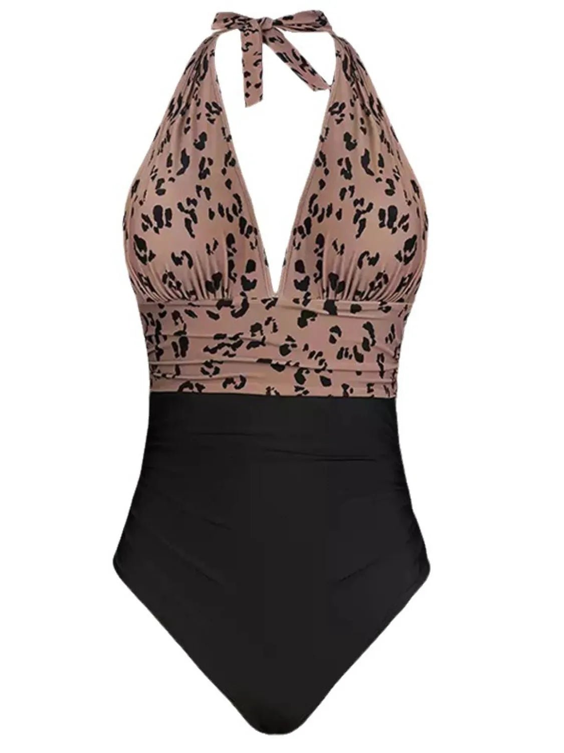 Full Size Leopard Halter Neck One - Piece Swimwear Plus Size - Flip Flop Dynasty