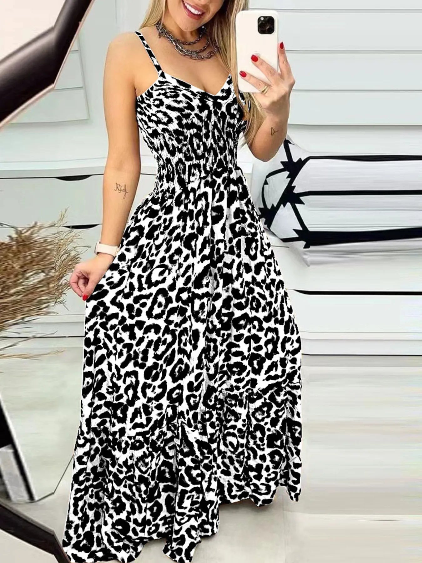 Full Size Leopard Print Spaghetti Strap Maxi Dress Plus Size - Flip Flop Dynasty