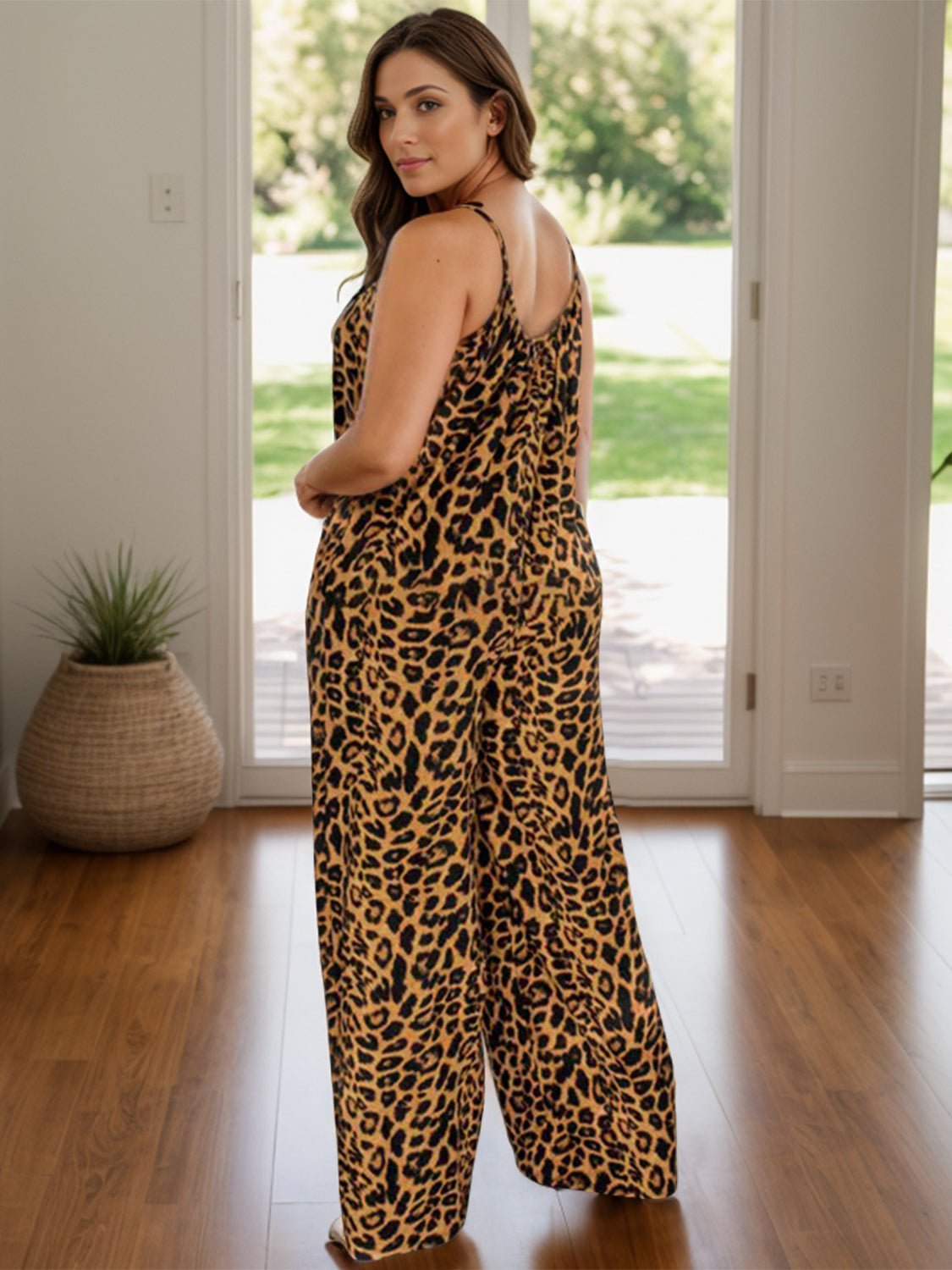 Full Size Leopard Scoop Neck Wide Leg Jumpsuit - Flip Flop Dynasty