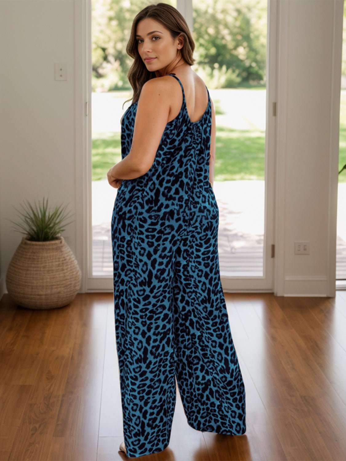 Full Size Leopard Scoop Neck Wide Leg Jumpsuit - Flip Flop Dynasty