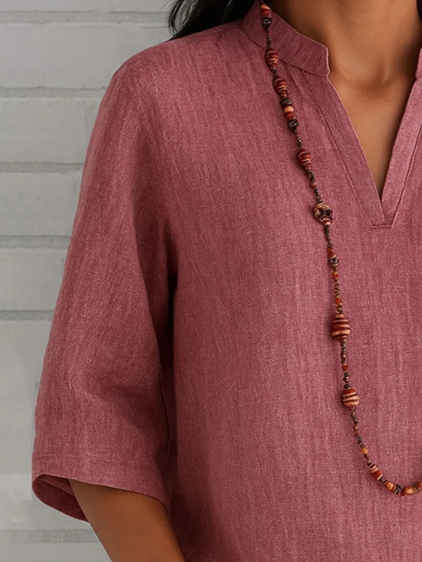 Full Size Notched Three - Quarter Sleeves Blouse Plus Size - Flip Flop Dynasty