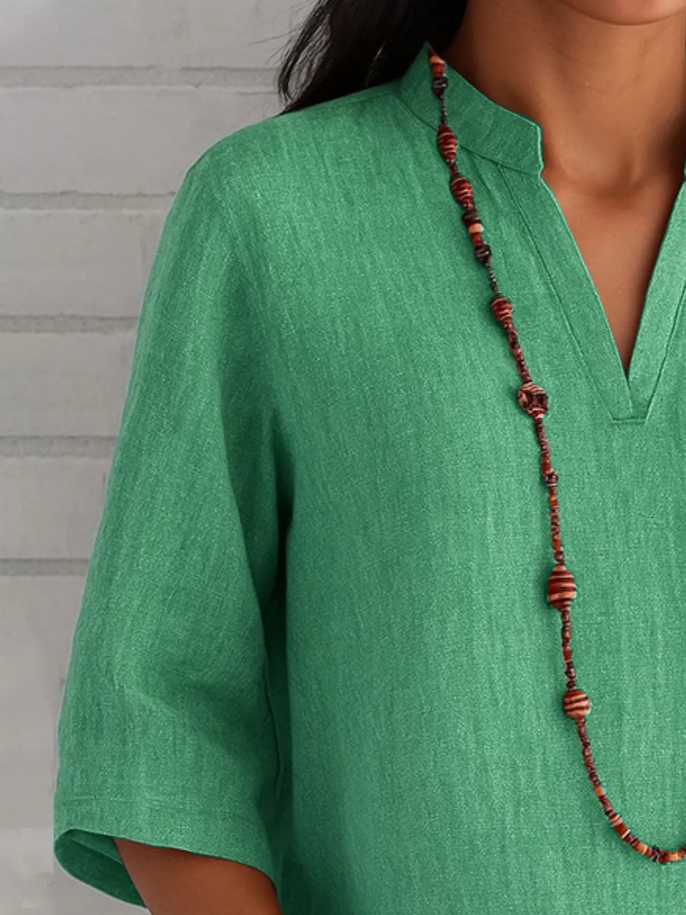 Full Size Notched Three - Quarter Sleeves Blouse Plus Size - Flip Flop Dynasty