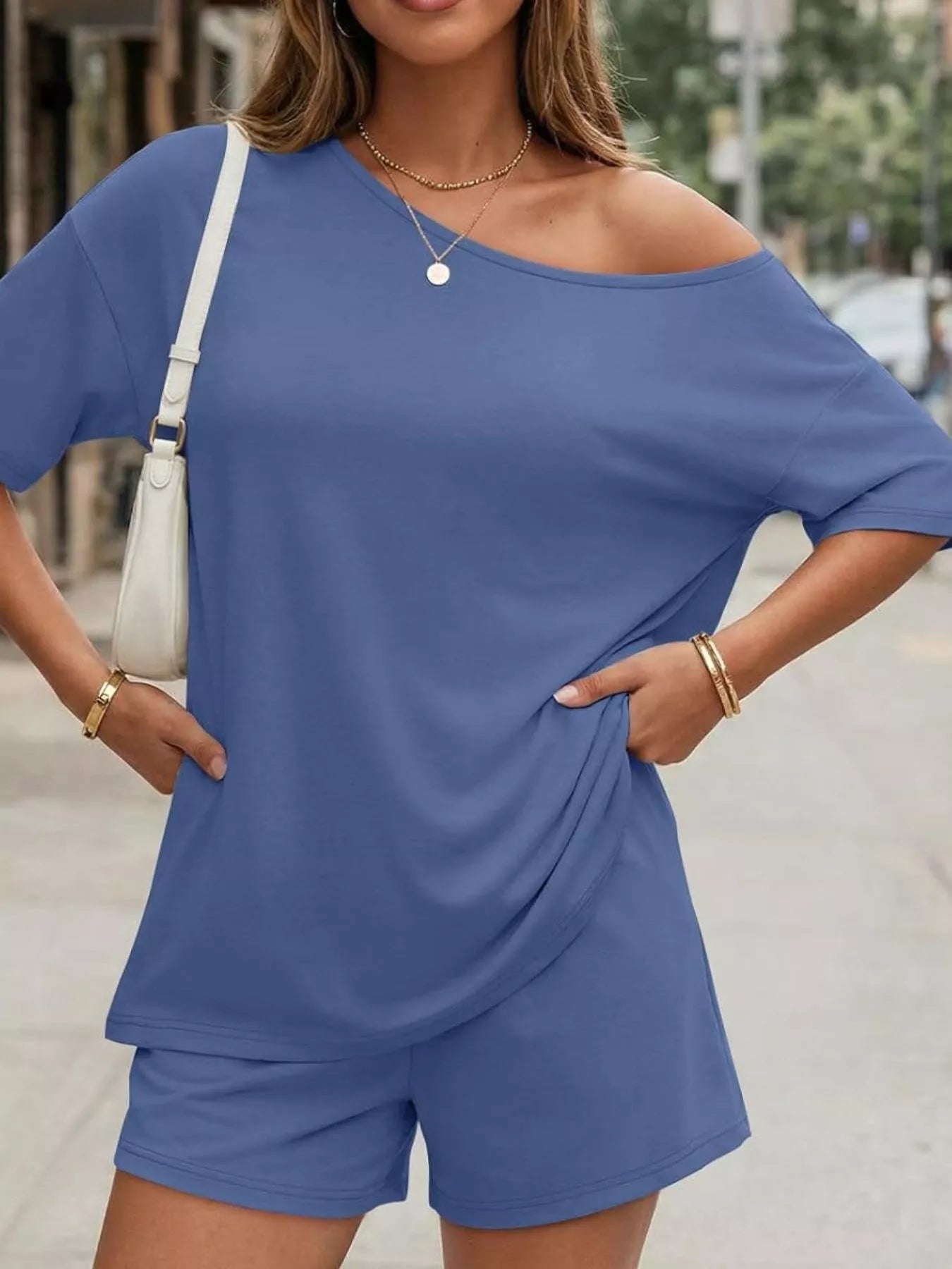 Full Size One Shoulder Top and Shorts Set Plus Size - Flip Flop Dynasty