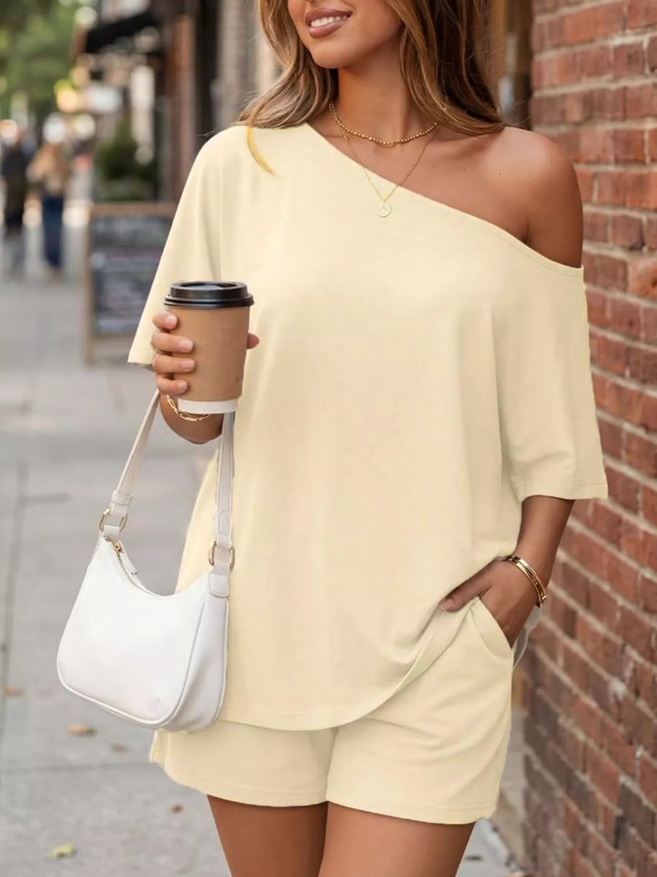 Full Size One Shoulder Top and Shorts Set Plus Size - Flip Flop Dynasty