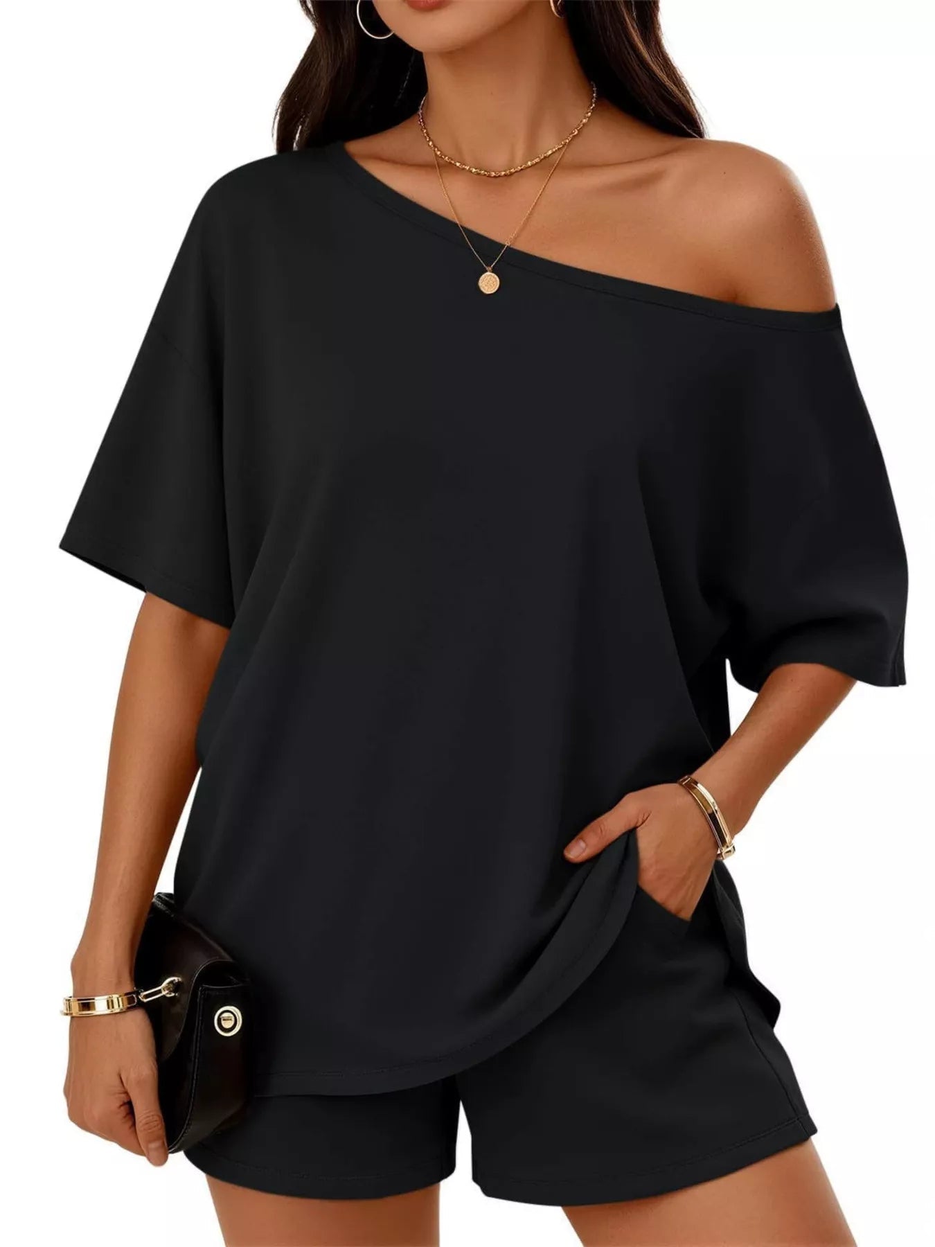 Full Size One Shoulder Top and Shorts Set Plus Size - Flip Flop Dynasty