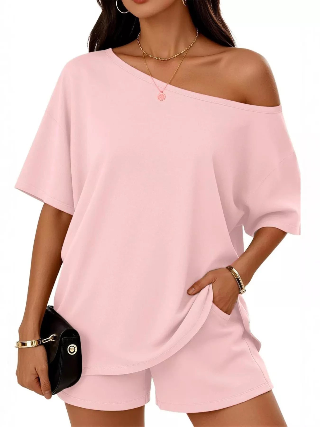 Full Size One Shoulder Top and Shorts Set Plus Size - Flip Flop Dynasty
