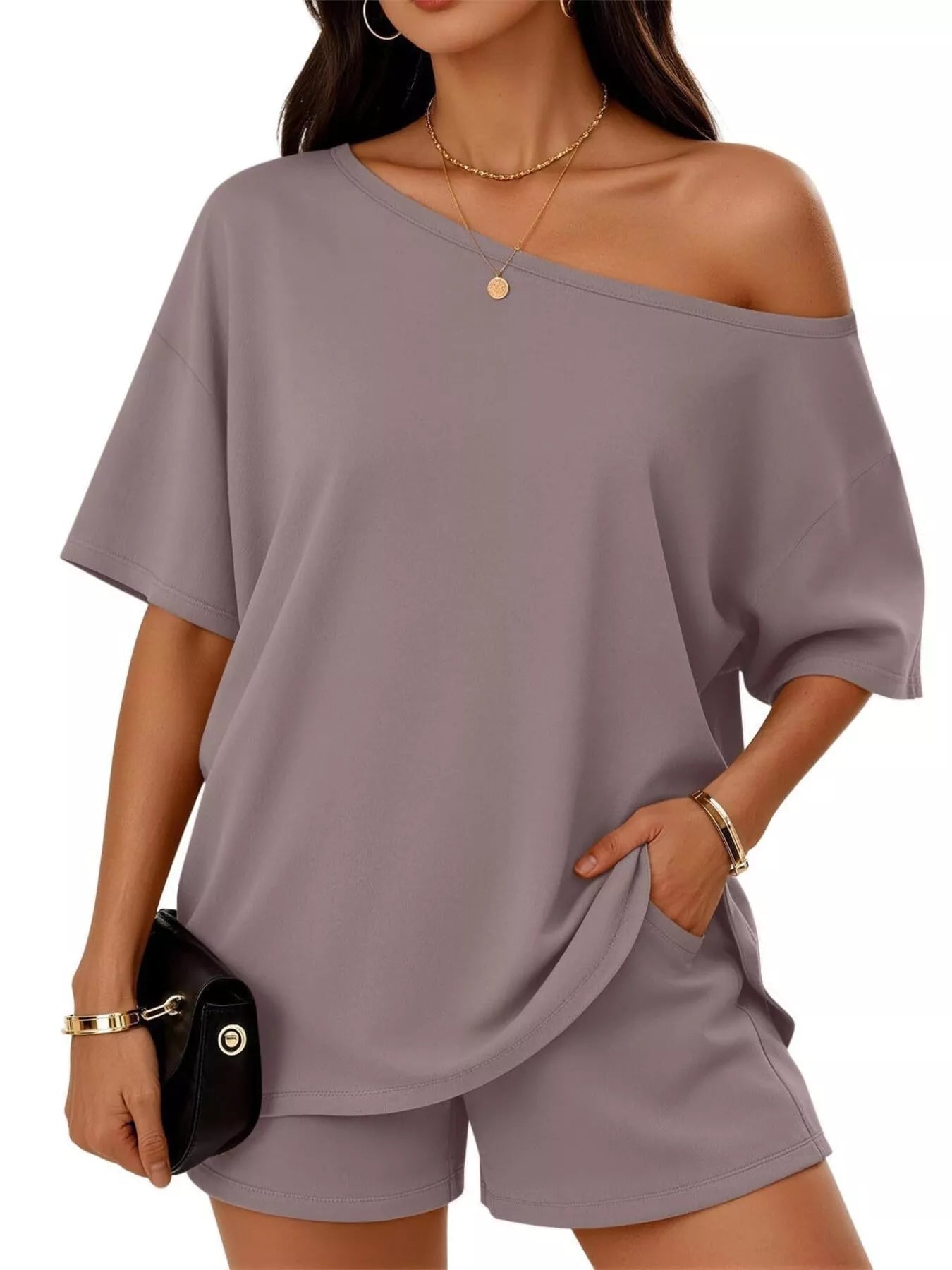 Full Size One Shoulder Top and Shorts Set Plus Size - Flip Flop Dynasty