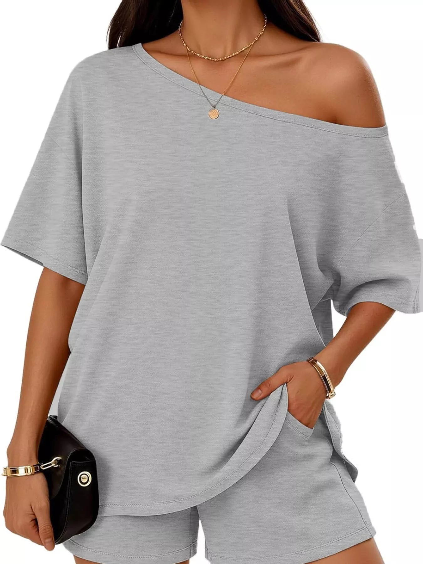 Full Size One Shoulder Top and Shorts Set Plus Size - Flip Flop Dynasty