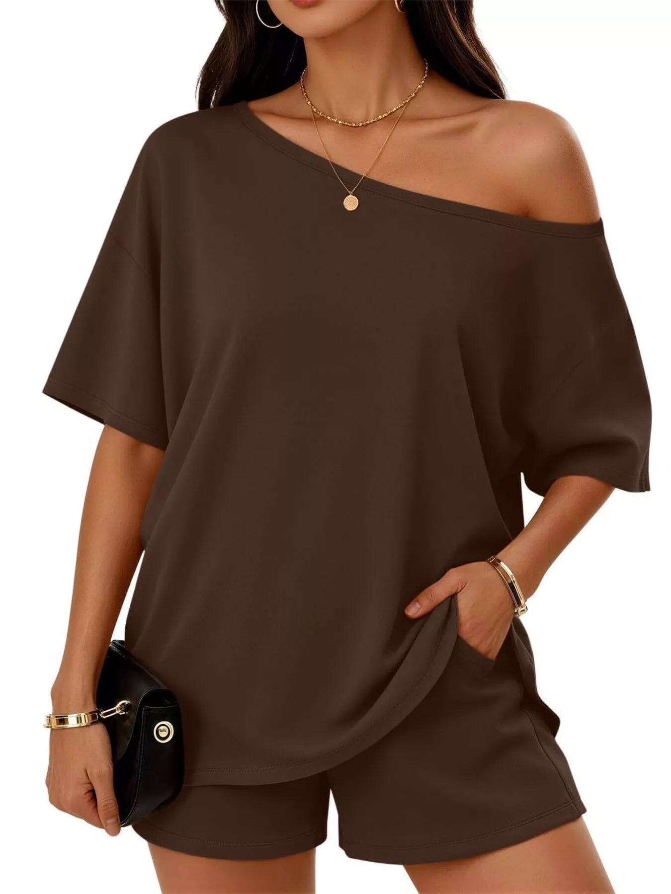 Full Size One Shoulder Top and Shorts Set Plus Size - Flip Flop Dynasty