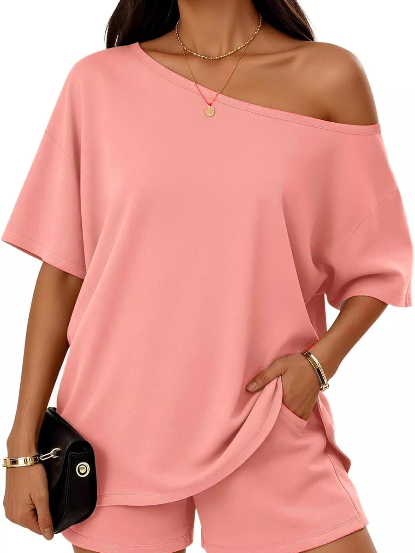 Full Size One Shoulder Top and Shorts Set Plus Size - Flip Flop Dynasty